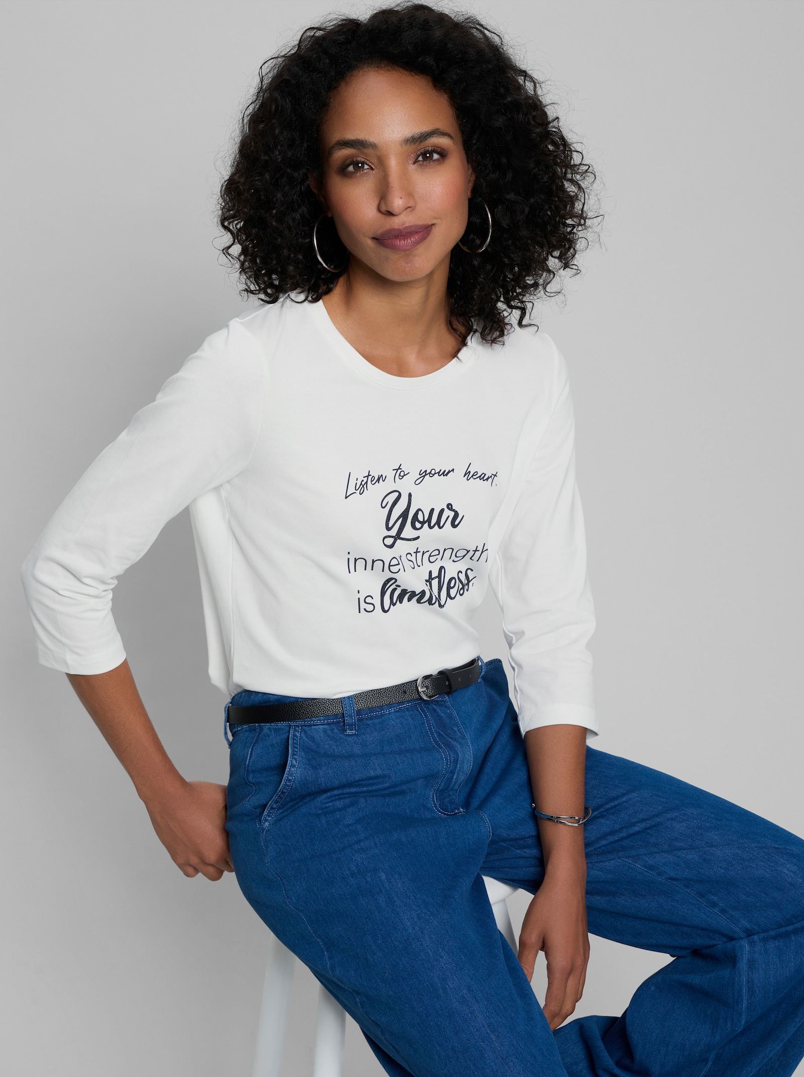 heine Kurzarmshirt mit Glitzersteinchen - ecru