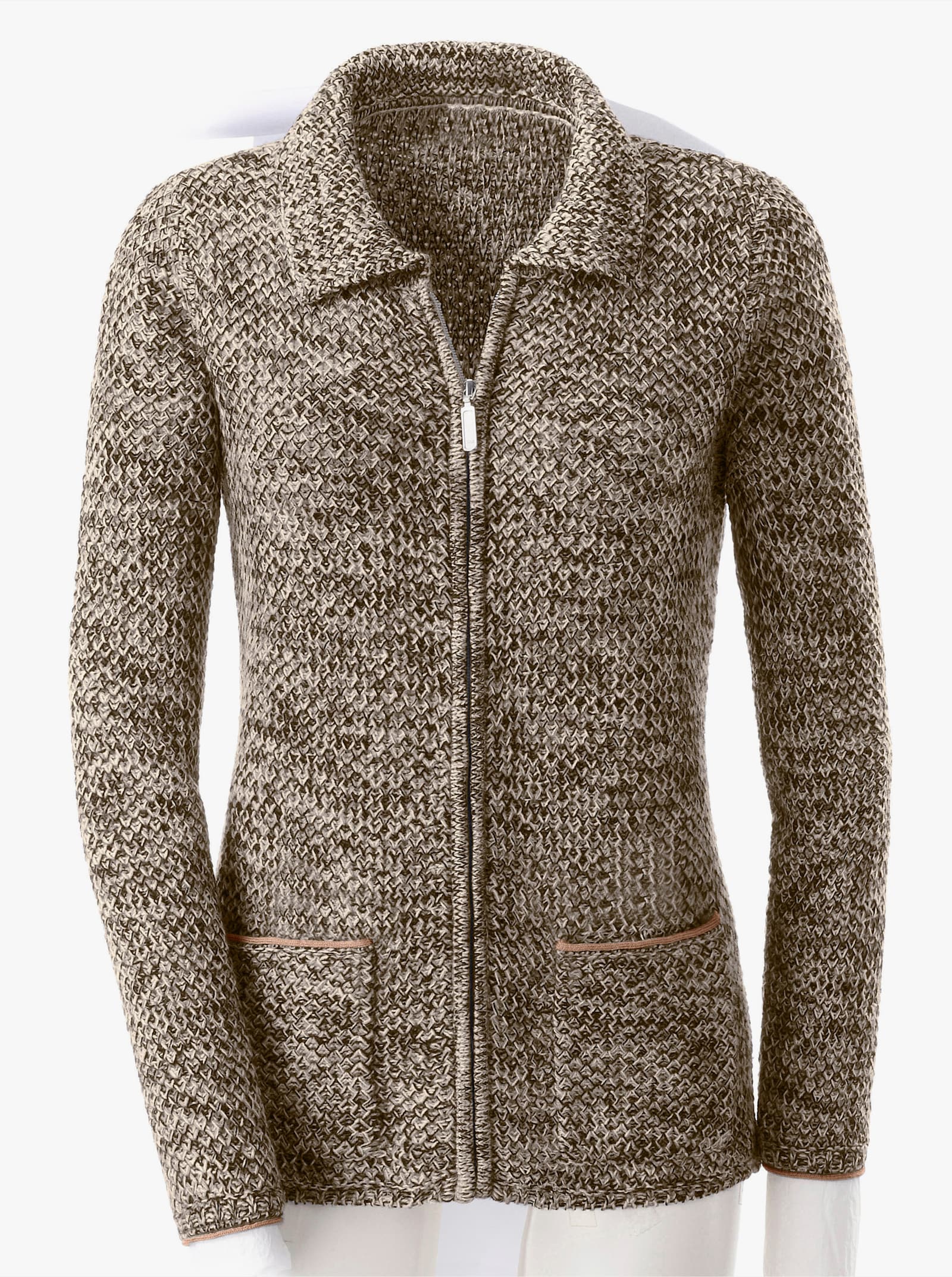 Strickjacke mit Umlegekragen - taupe-meliert