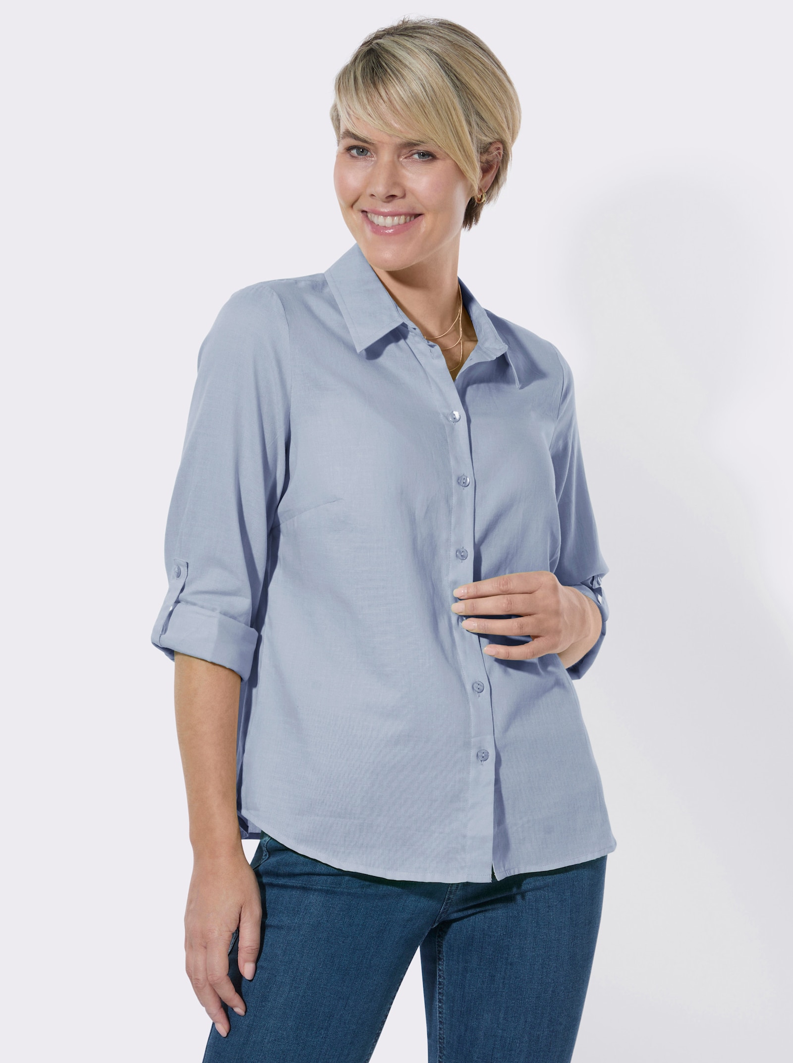 Hemdbluse in Melange-Optik - hellblau-meliert