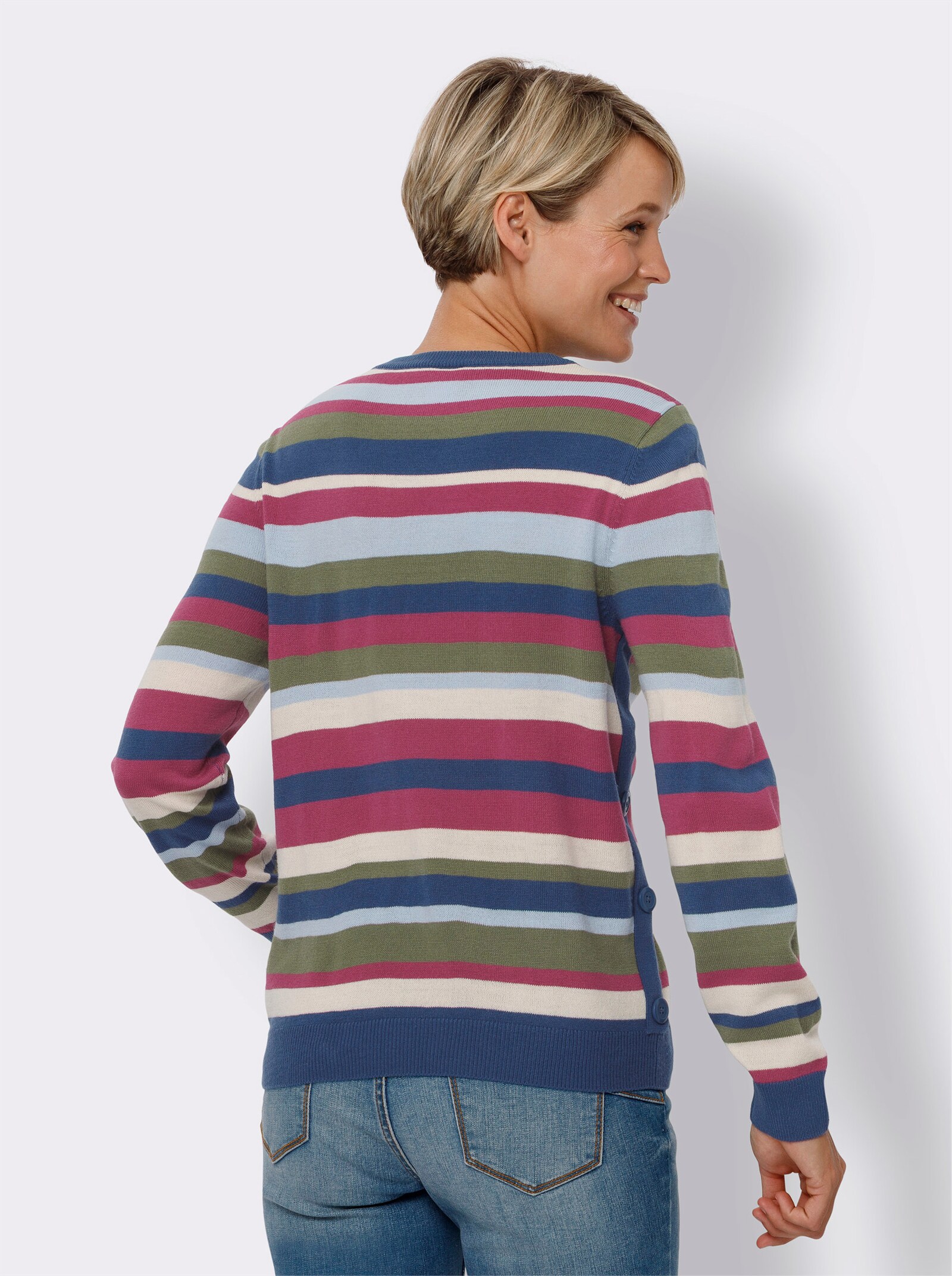 Långärmad tröja med randmönster - jeansblå-ljung-randig