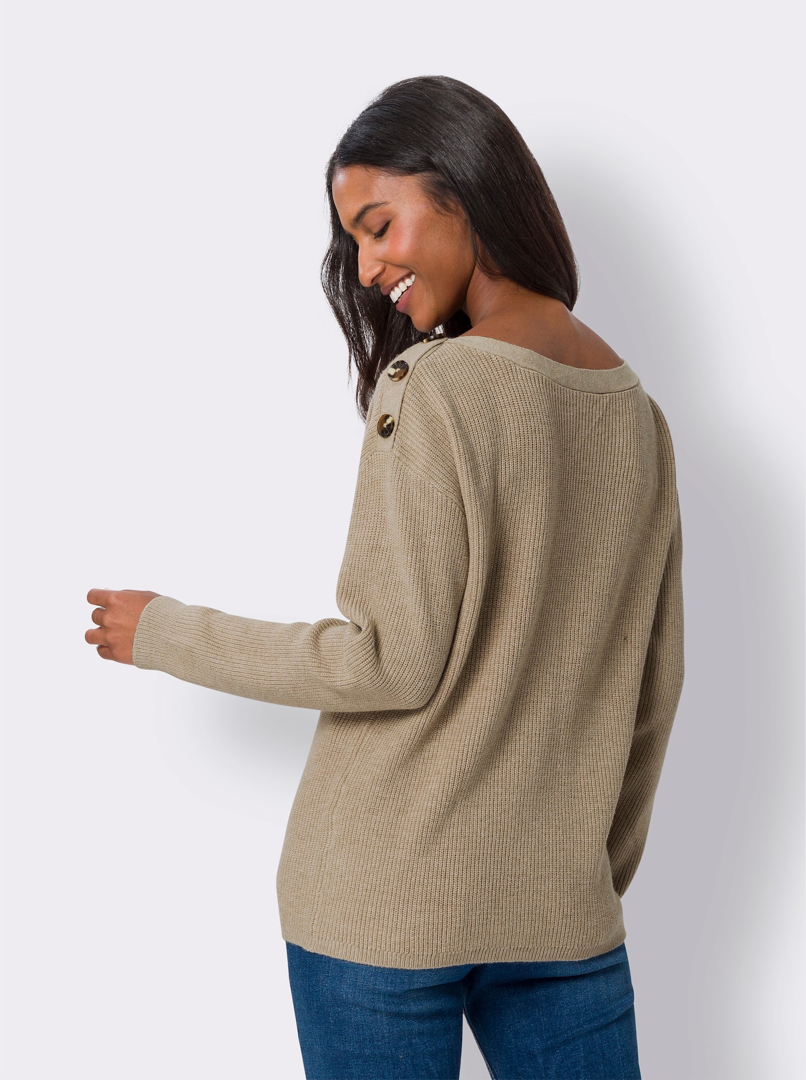 heine Strickpullover mit Zierknöpfen an den Schultern - beige-meliert