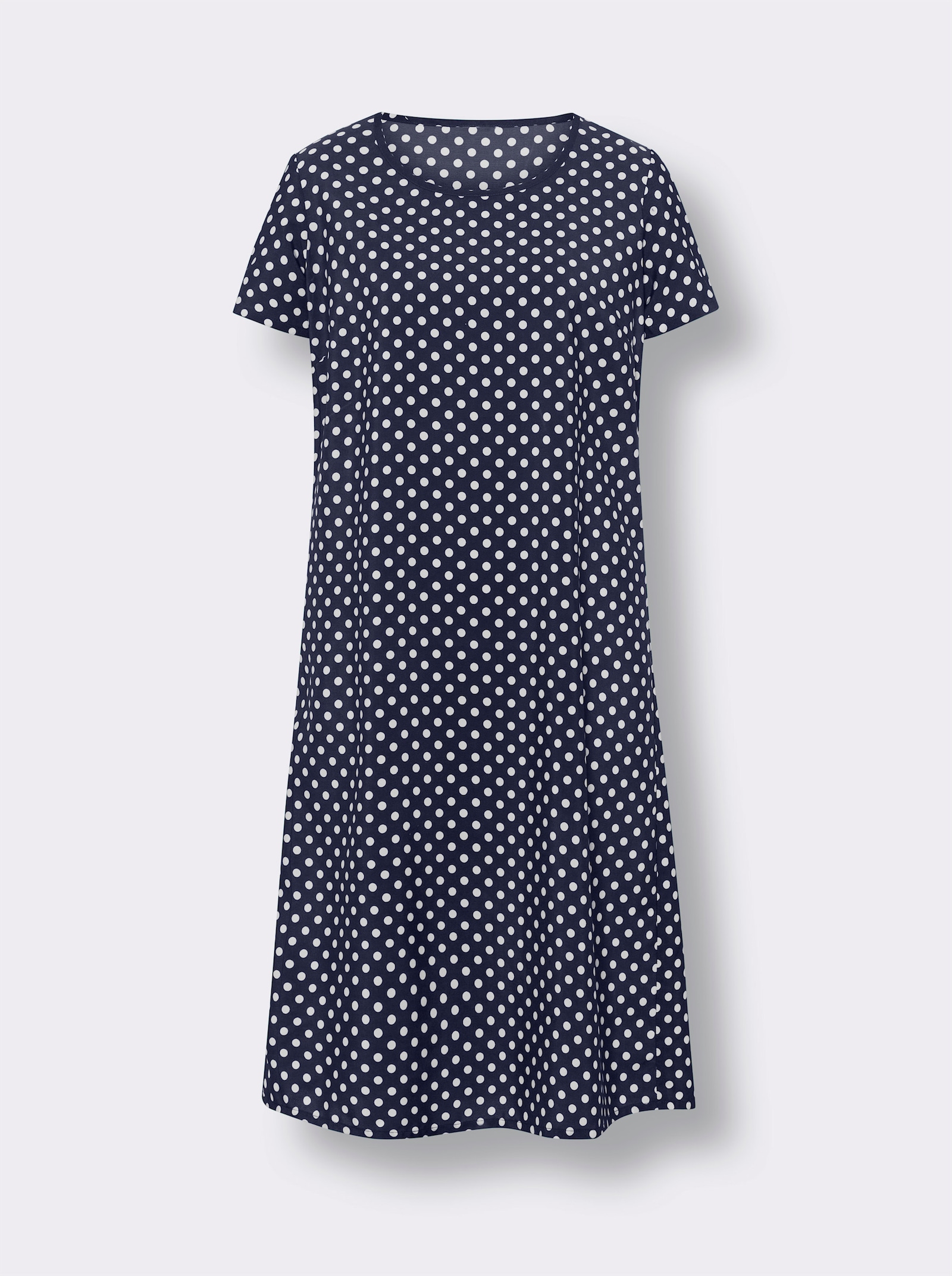 Webkleid mit ausgestelltem Schnitt, gepunktet - marine-weiß-getupft