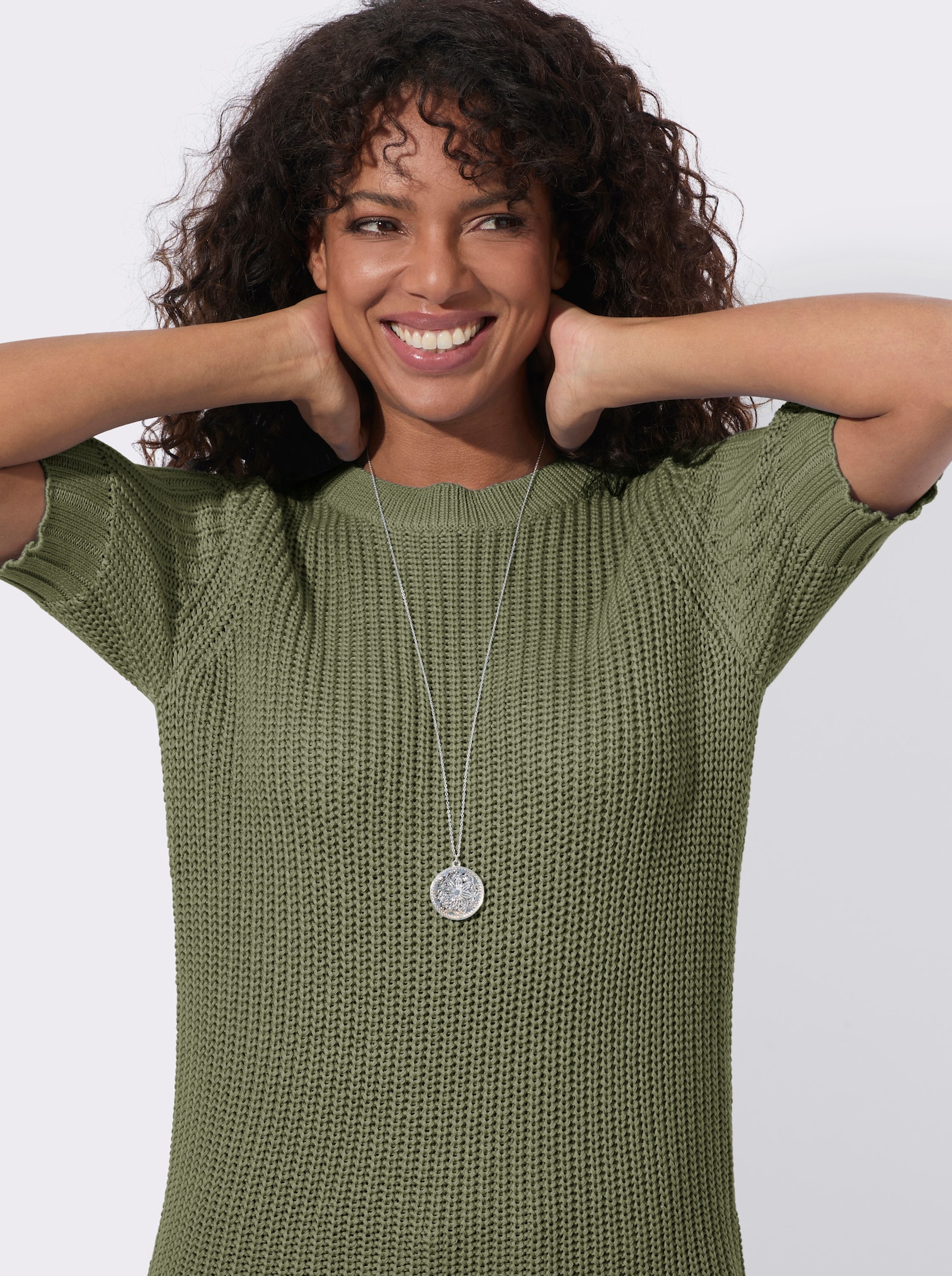  Kurzarmpullover mit Strickmuster - khaki