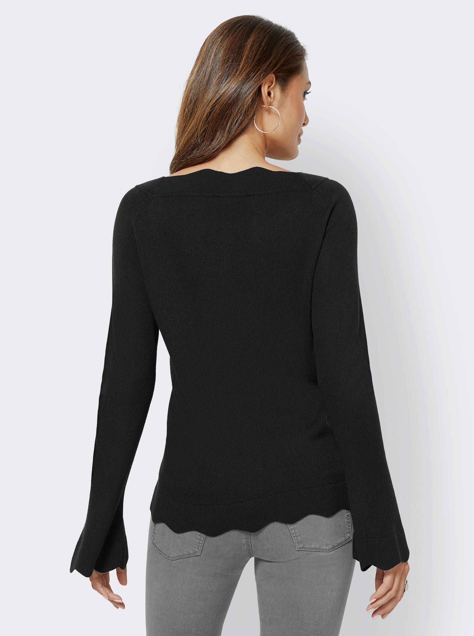 Strickpullover mit Wellenkanten - schwarz