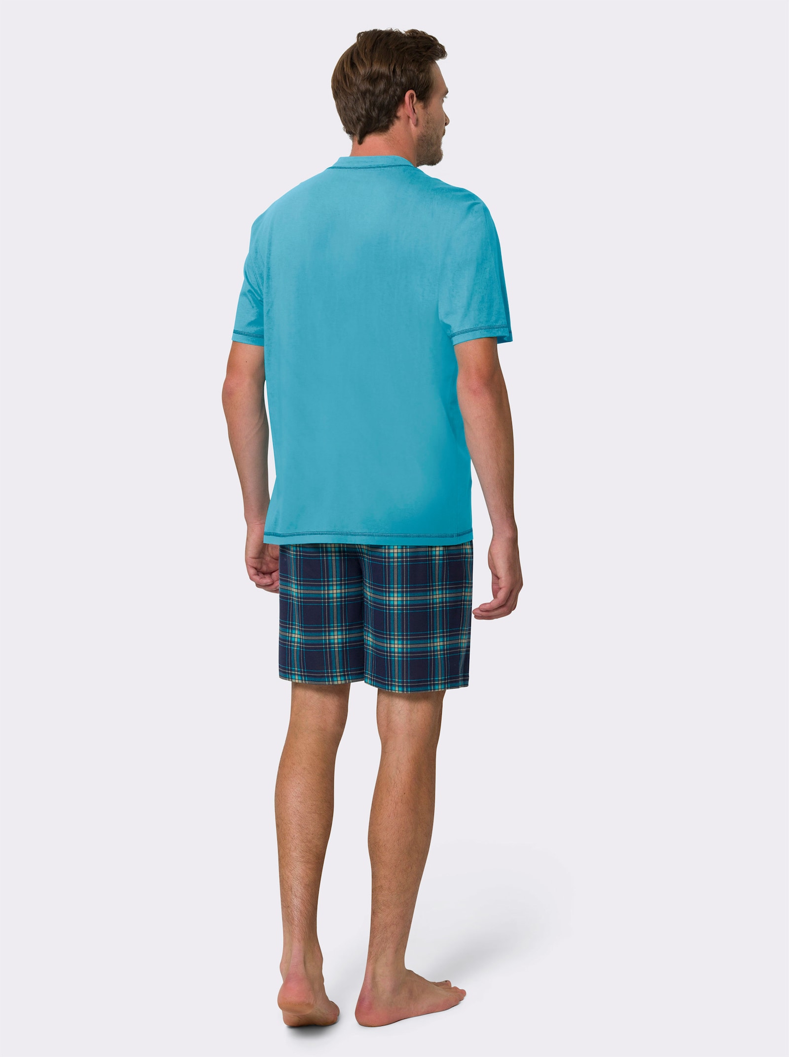 Shorty mit Karo-Hose - türkis-marine