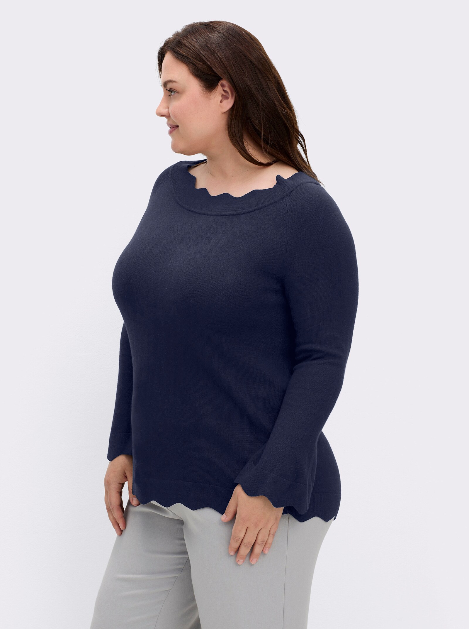 Strickpullover mit Wellenkanten - marine