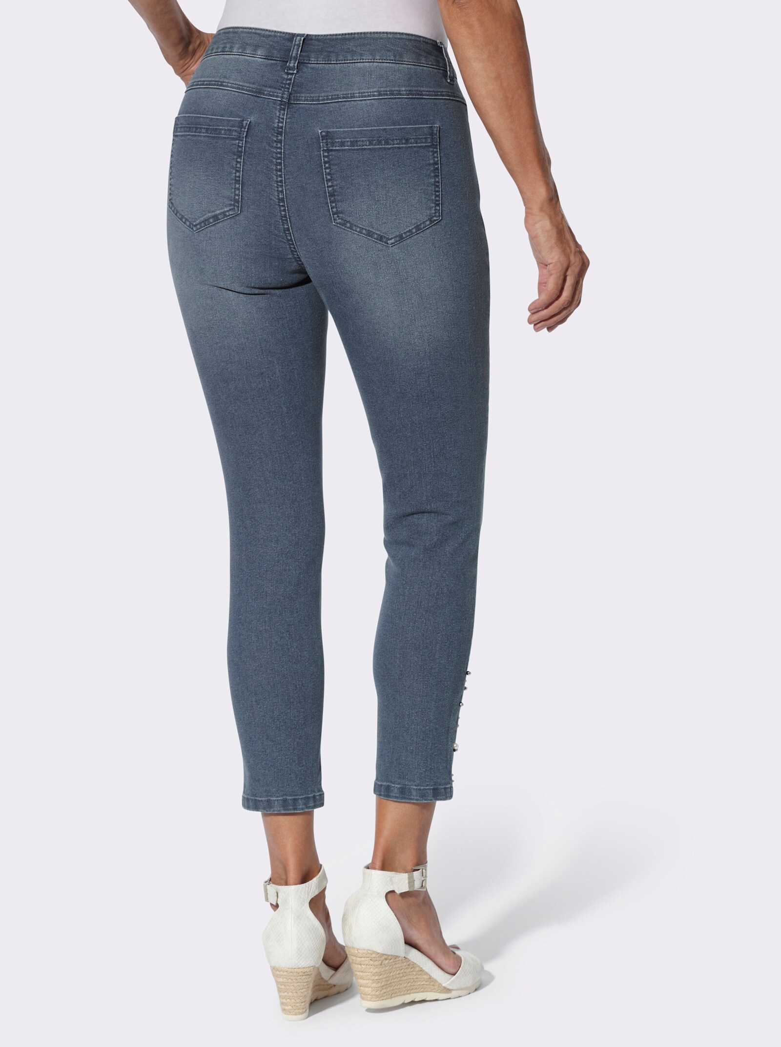 7/8-Jeans mit Perlen und Glitzersteinen - blue-stone-washed