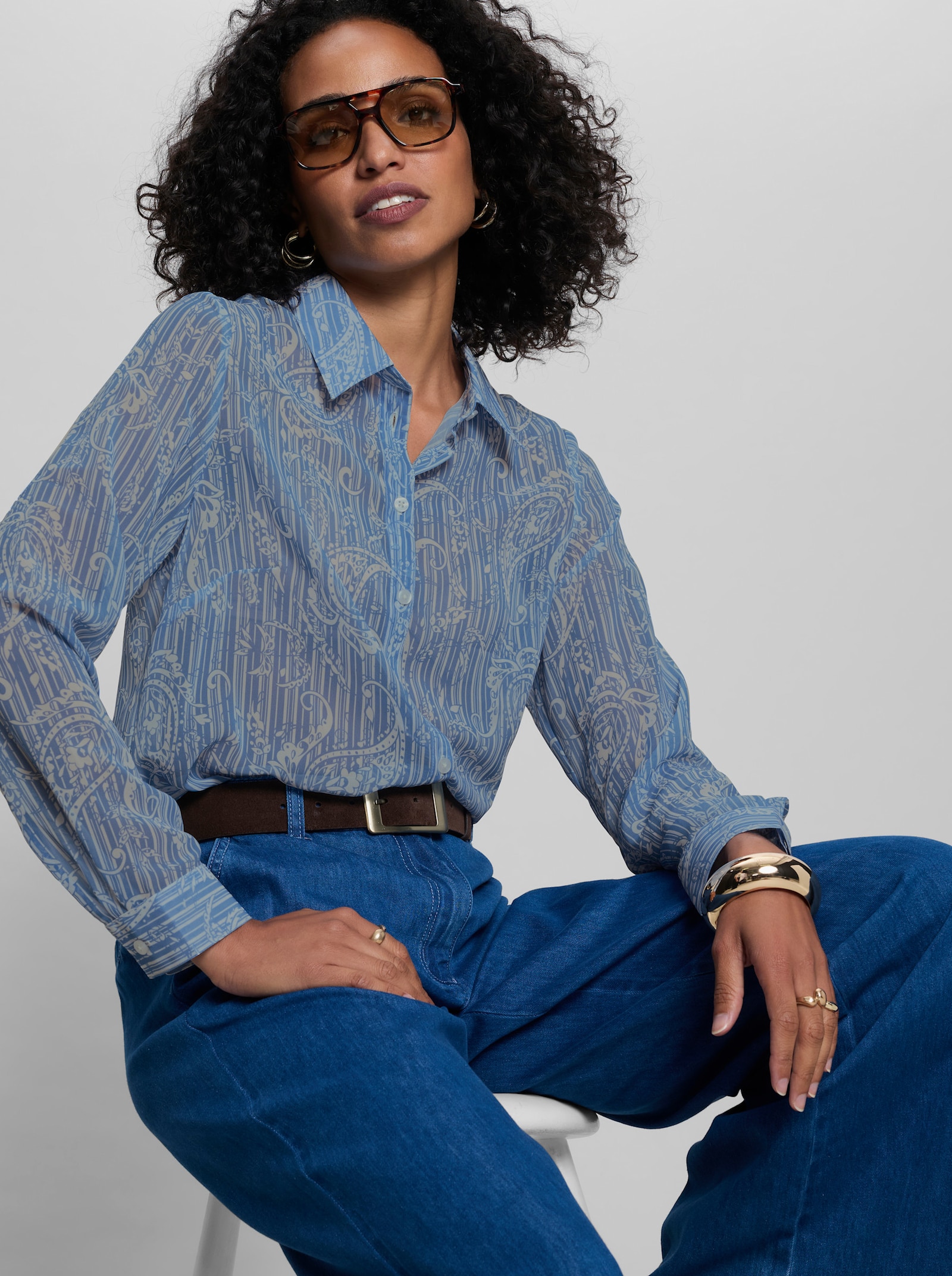 heine Georgettebluse mit Paisley-Muster - ecru-himmelblau-gestreift