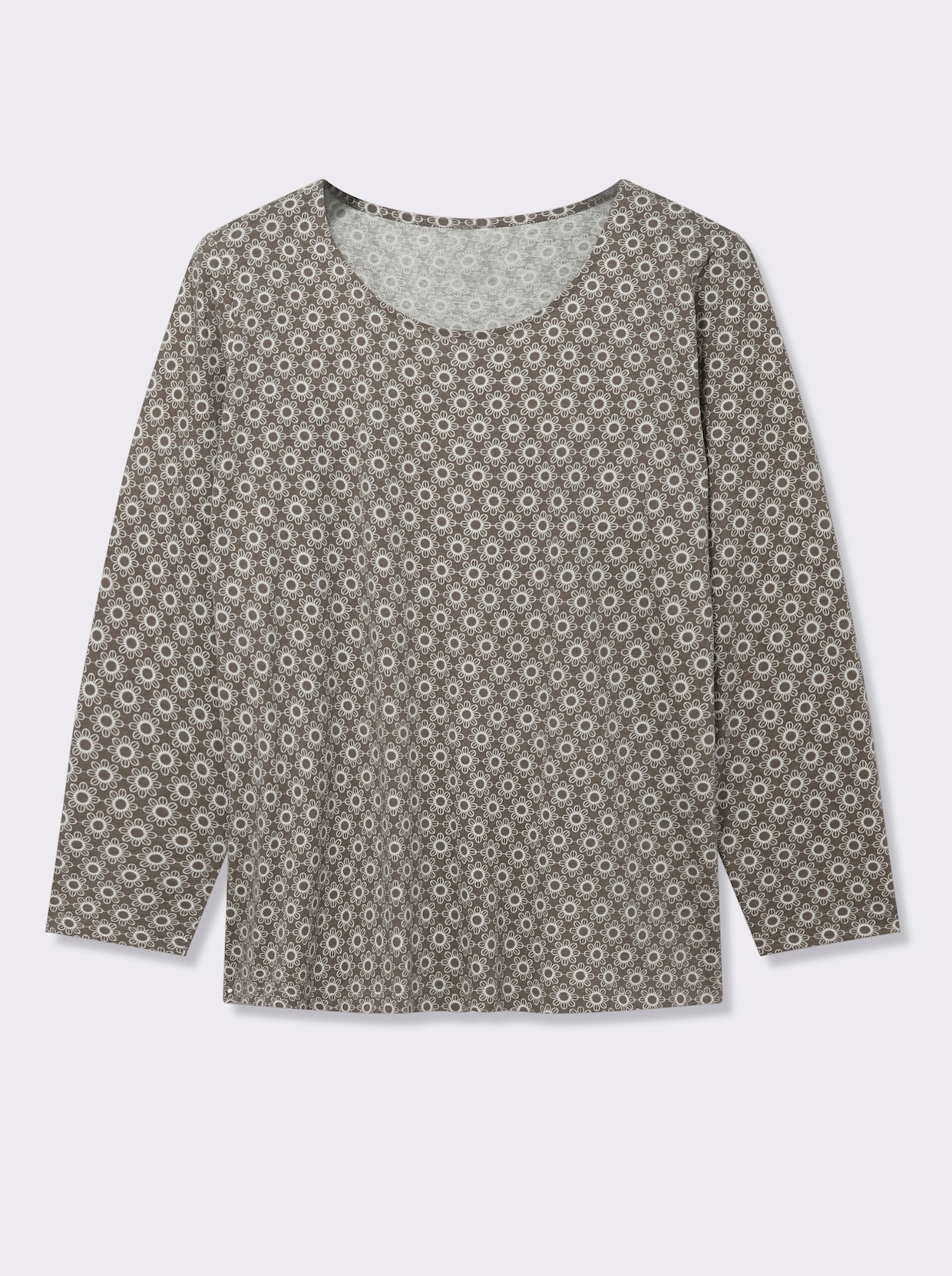 Langarmshirt im Minimal-Dessin - taupe-ecru-bedruckt