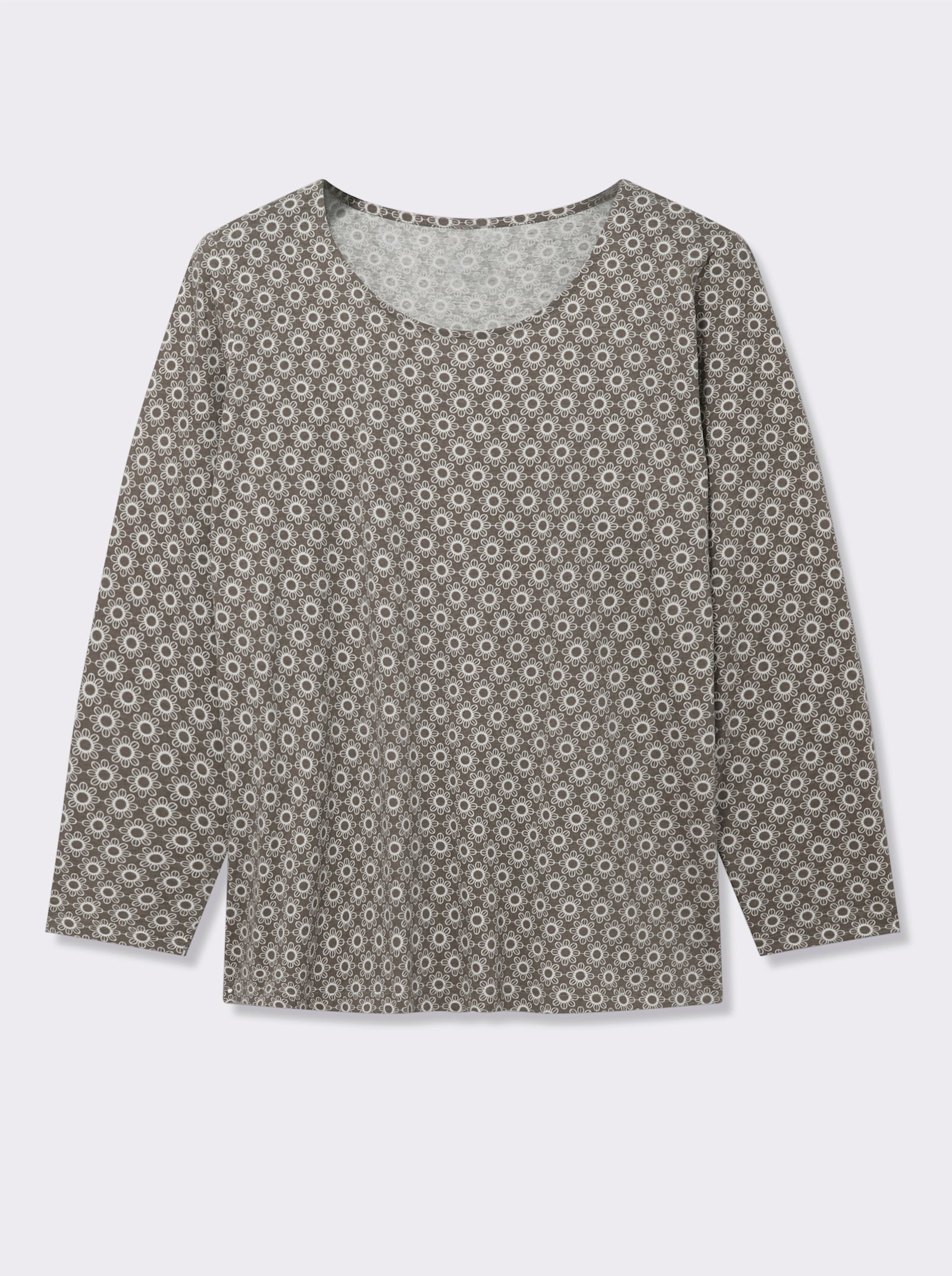 Langarmshirt im Minimal-Dessin - taupe-ecru-bedruckt