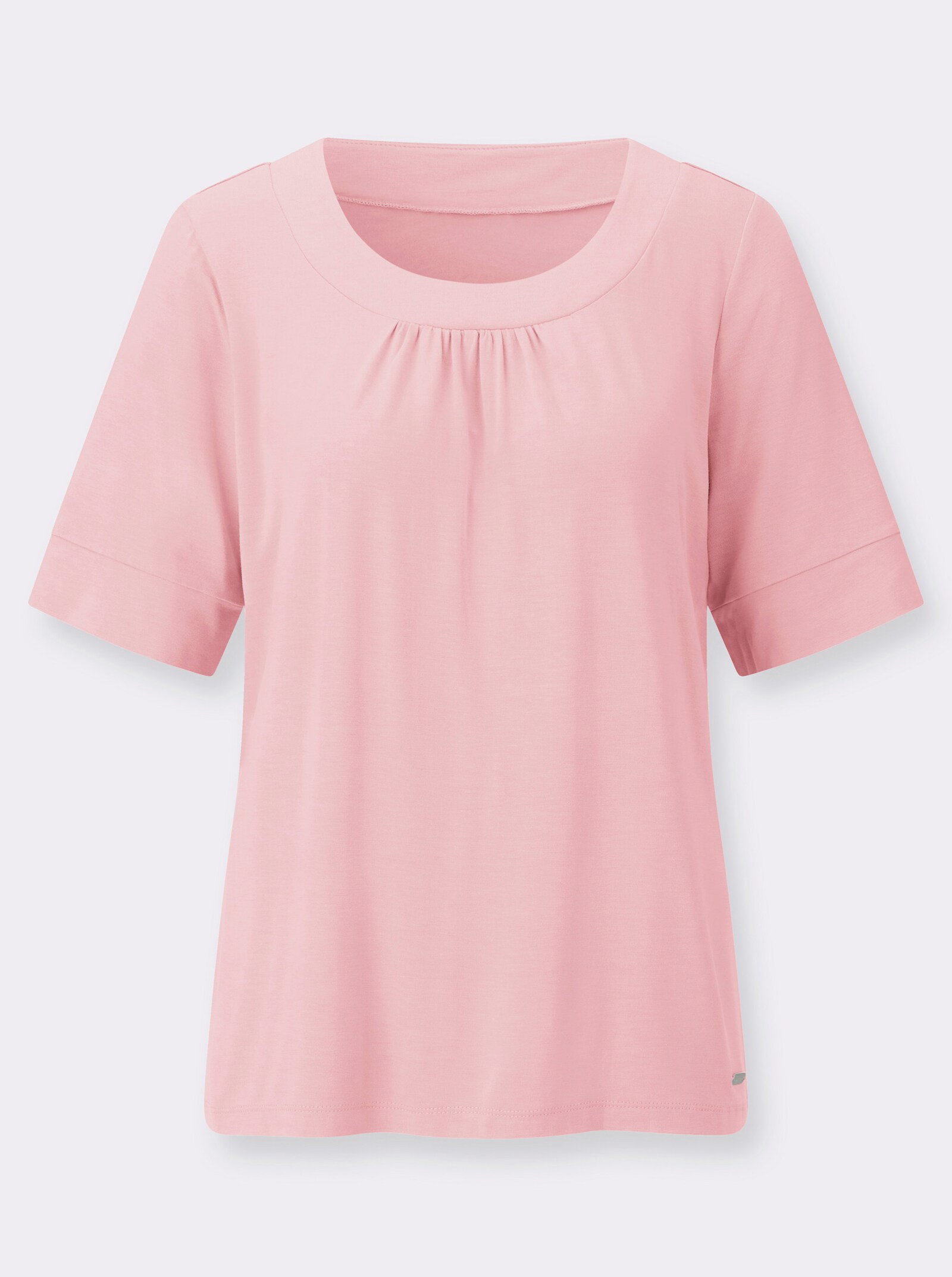 Rundhalsshirt mit dezenter Raffung - rosé