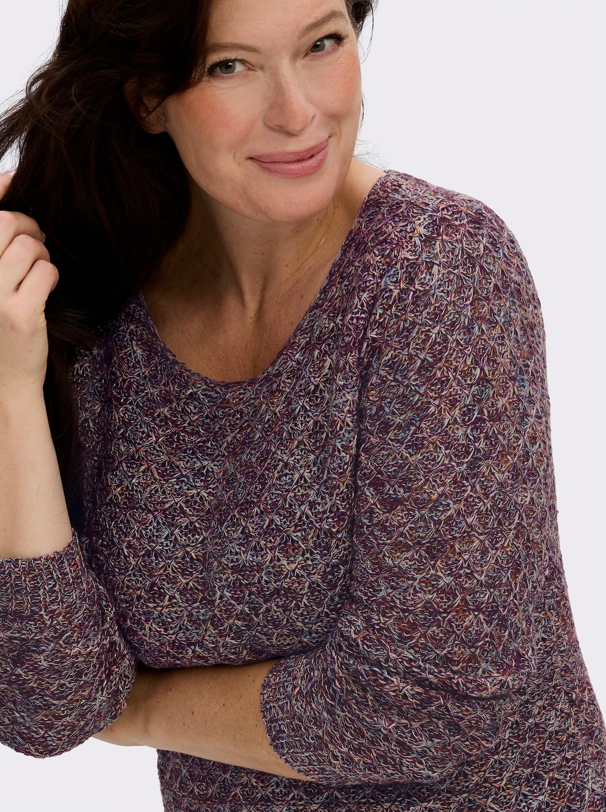 Rundhalspullover mit Multicolor-Garn - bordeaux-gemustert