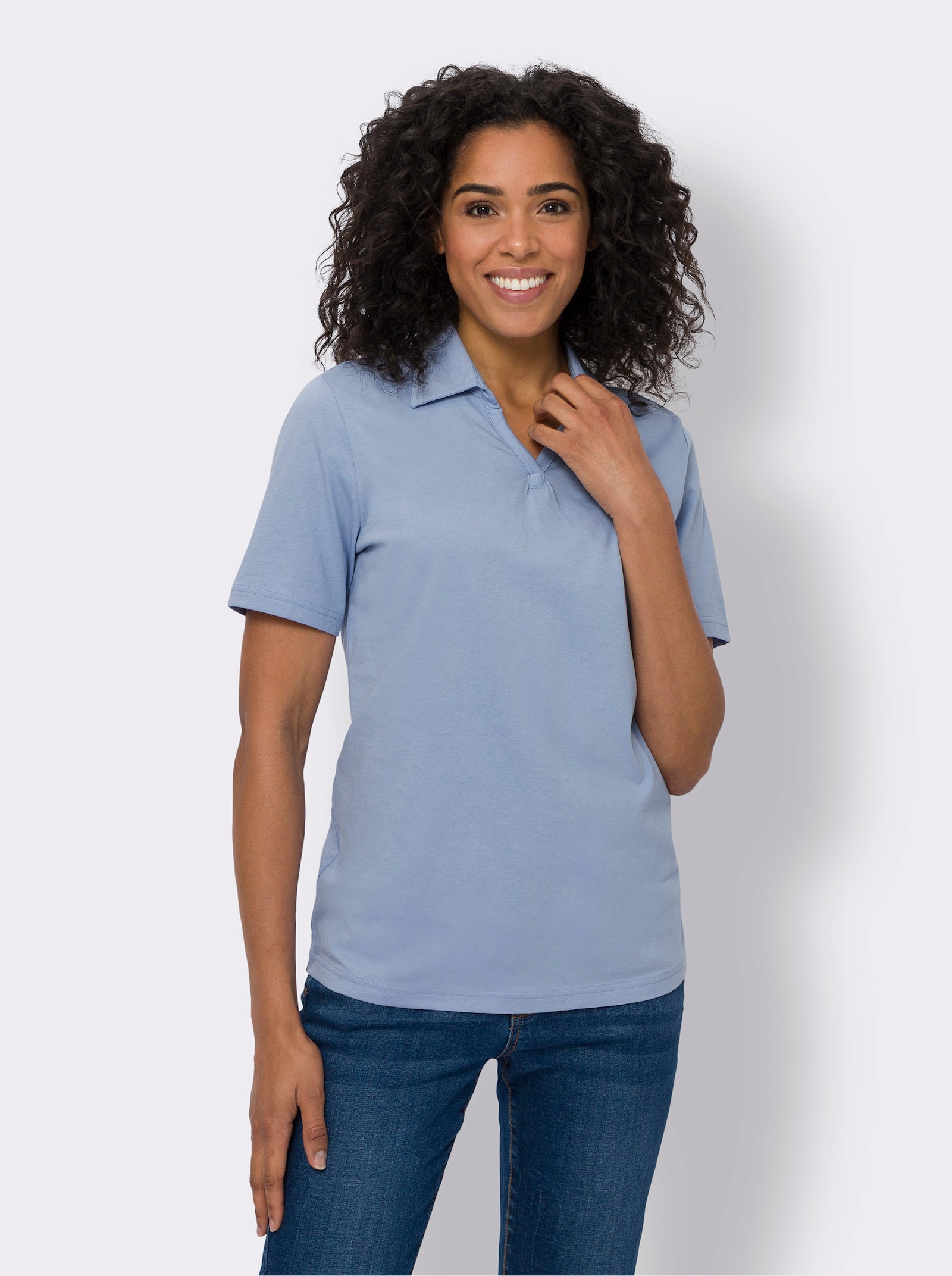 Poloshirt mit V-Ausschnitt - bleu
