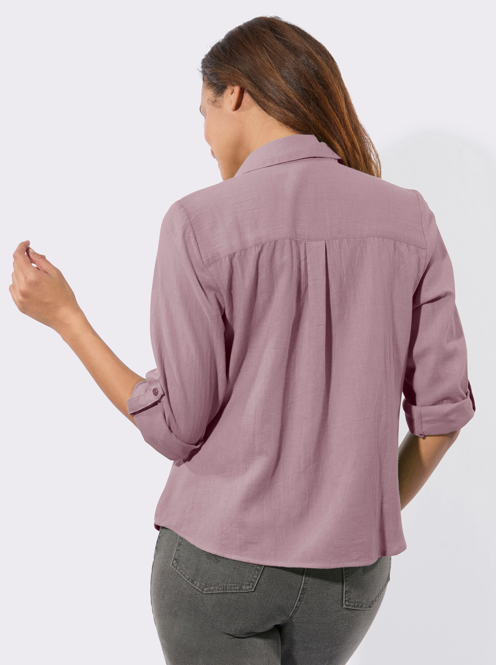 Flanellbluse mit Karomuster-Details - mauve