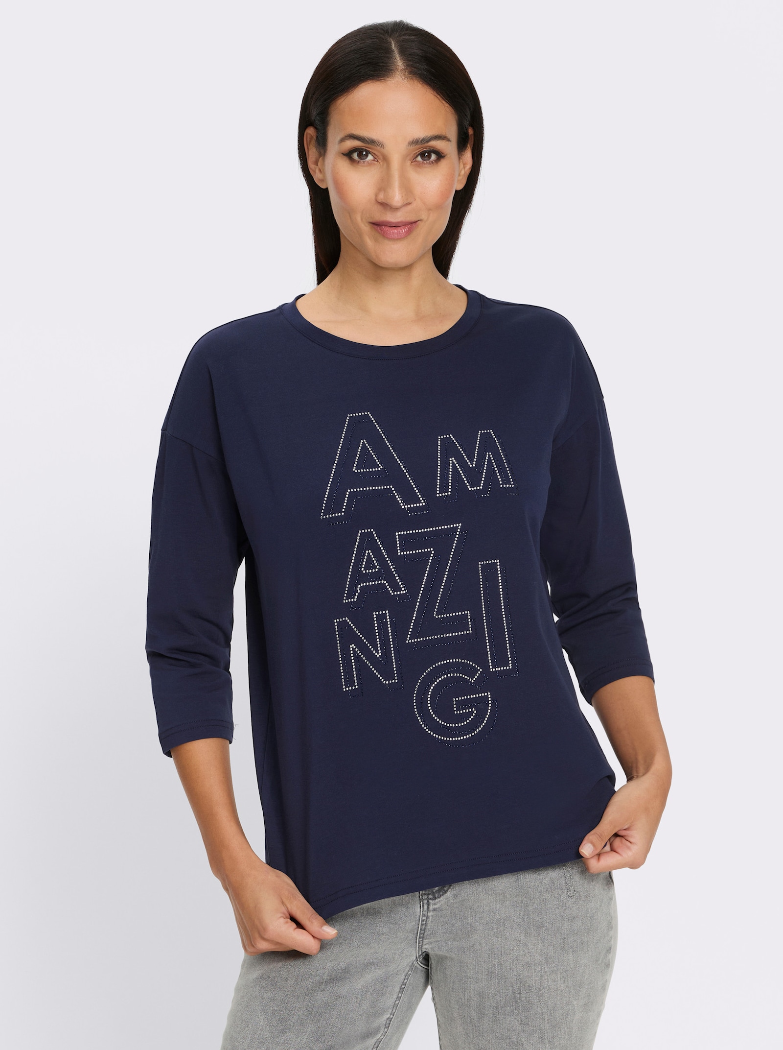 heine 3/4-Arm-Shirt mit Schriftzug - marine