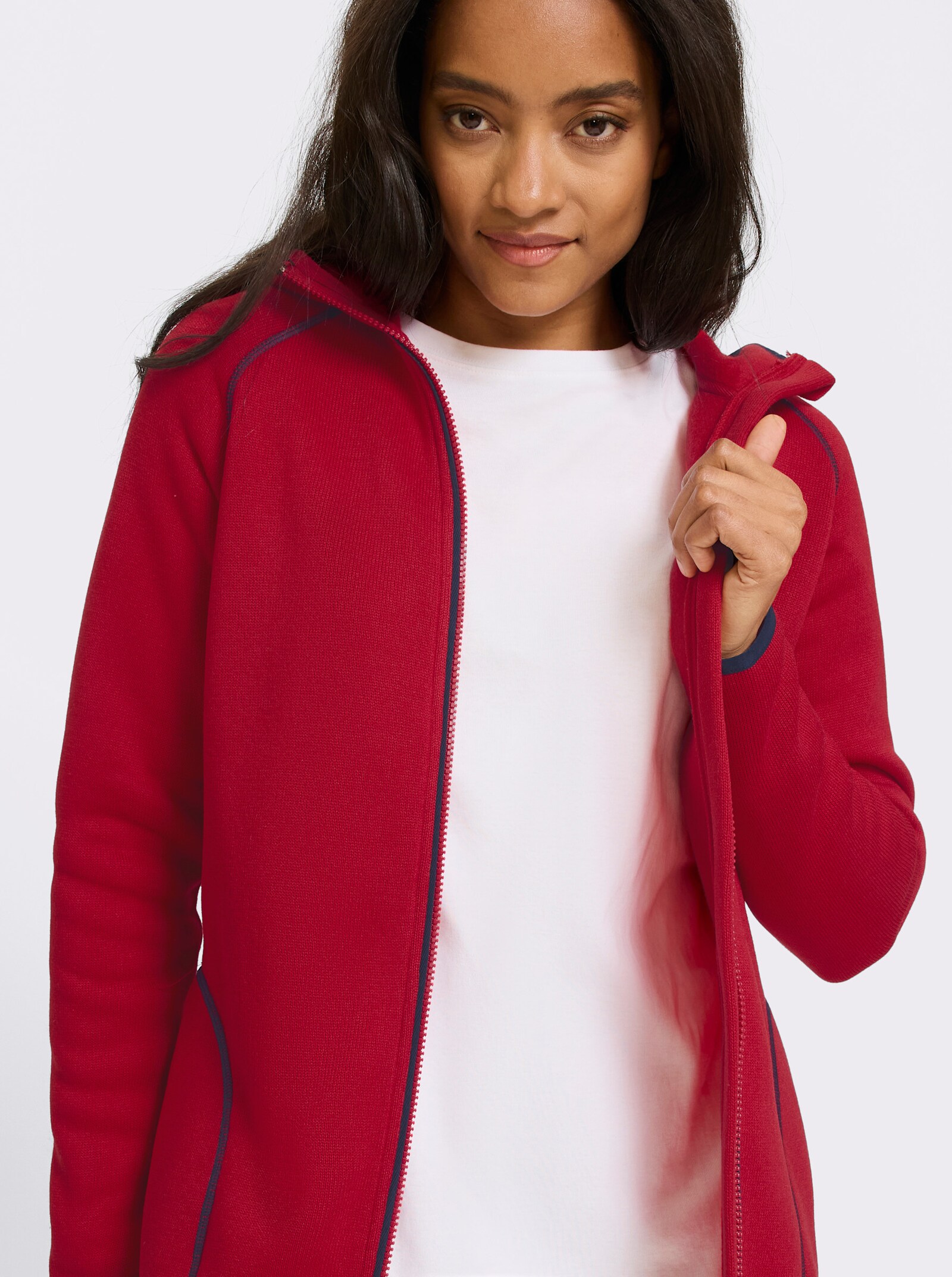 heine Kapuzenfleecejacke mit Kontrastnähten - rot