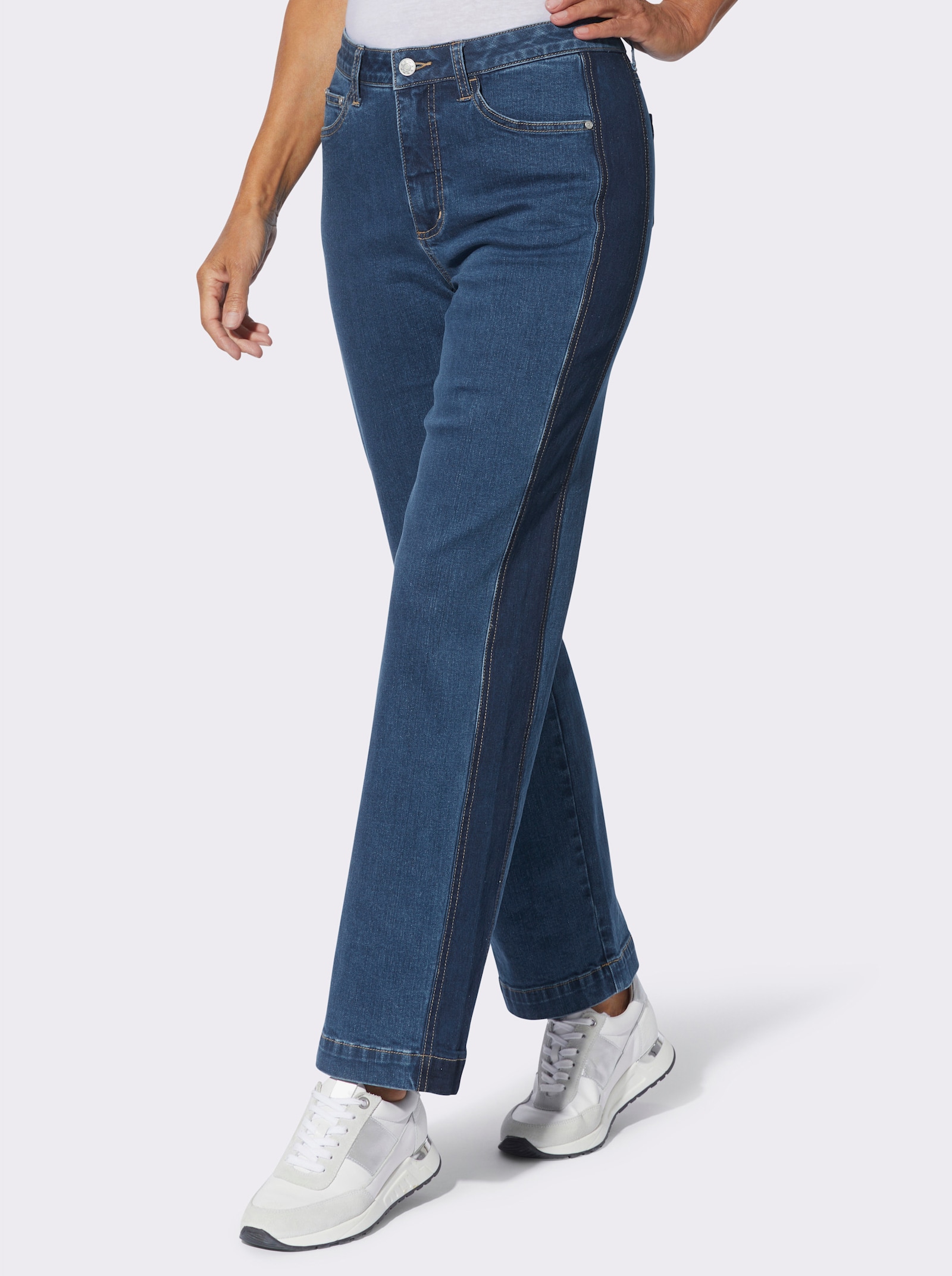 5-Pocket-Jeans mit seitlichen Kontrasten - blue-stone-washed