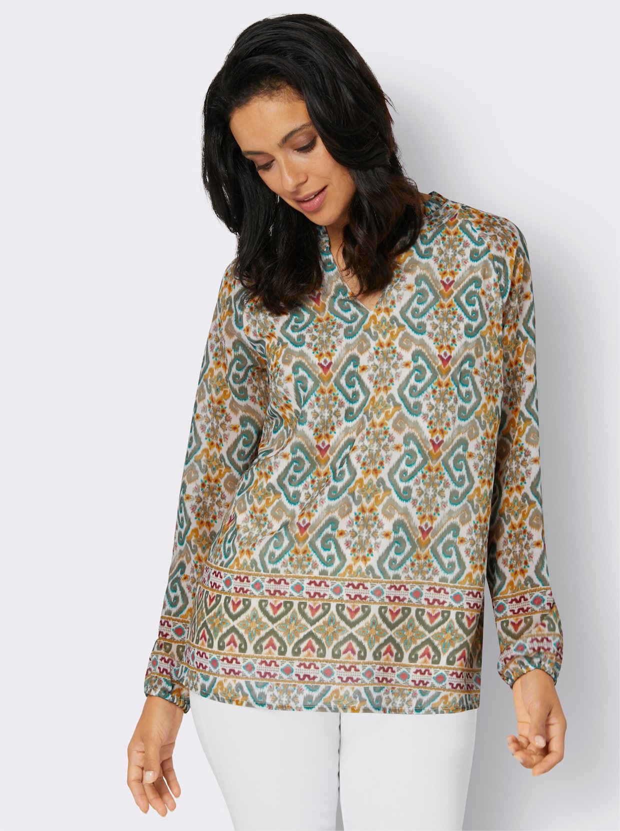 Tunika - khaki-ocker-bedruckt