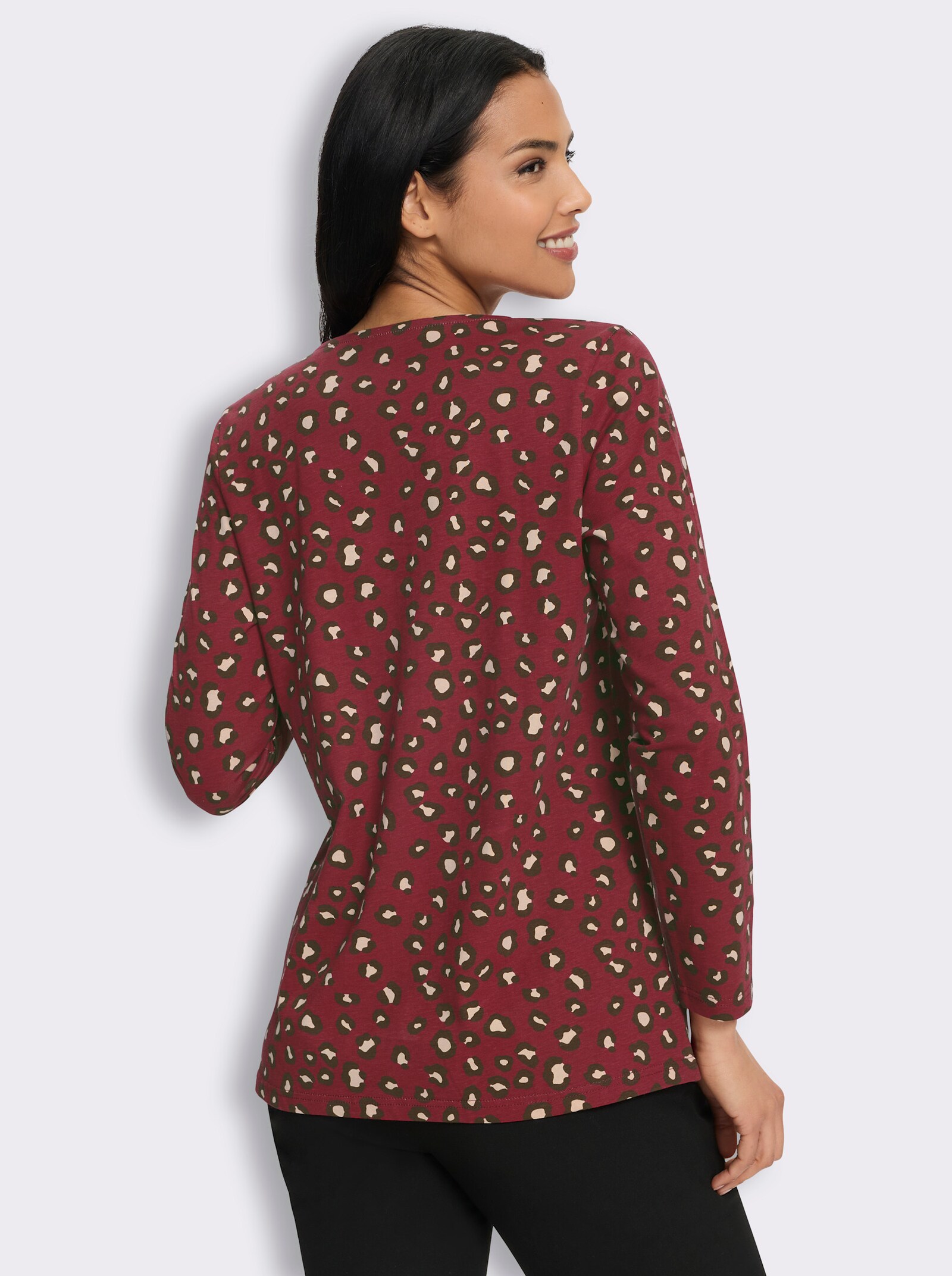 Langarmshirt mit Animalmuster - bordeaux-schoko-bedruckt