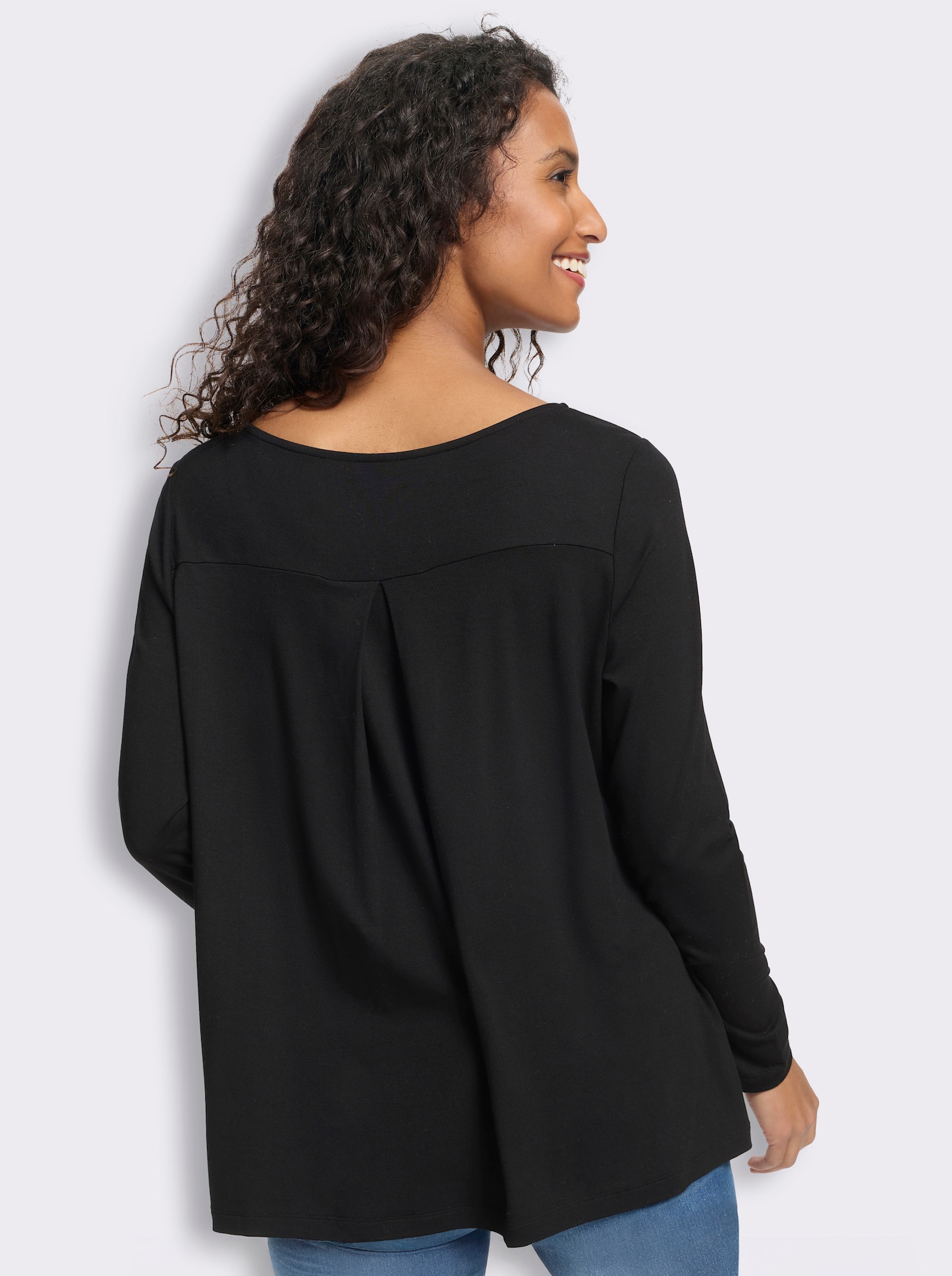heine Rundhalsshirt in A-Form - schwarz