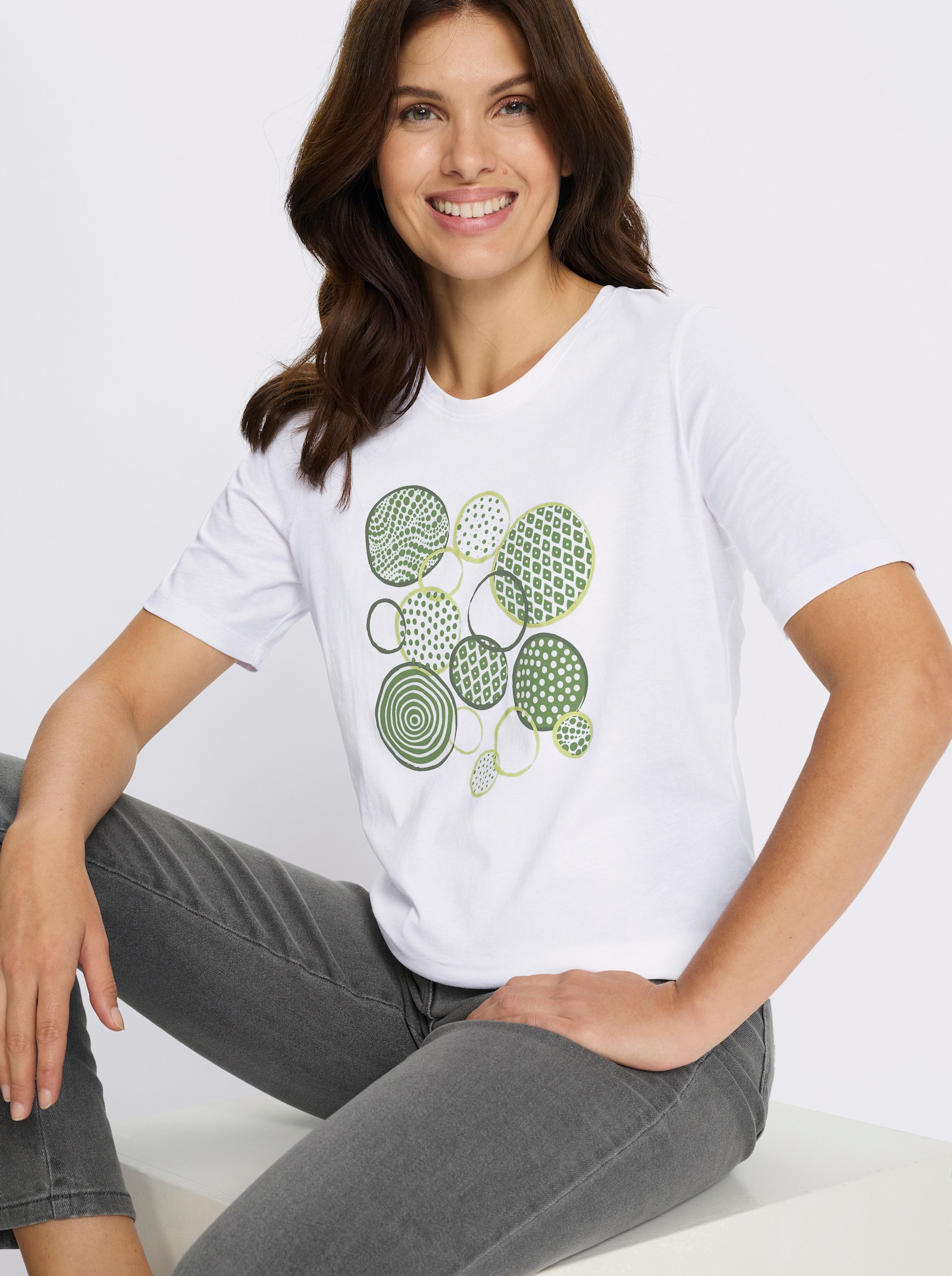 Kurzarmshirt mit platziertem Druck - weiß-eucalyptus