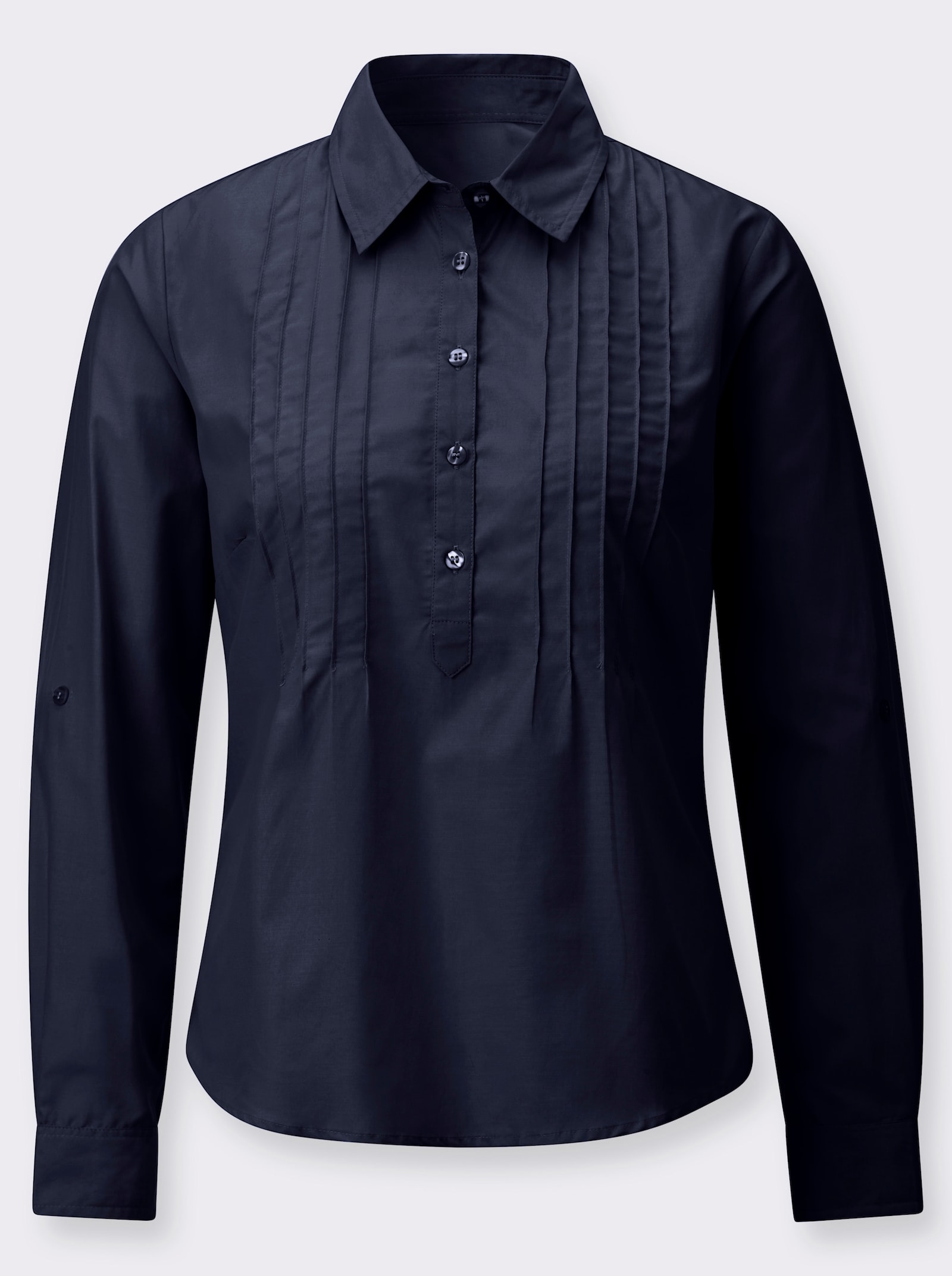 Hemdbluse mit krempelbaren Ärmeln - marine
