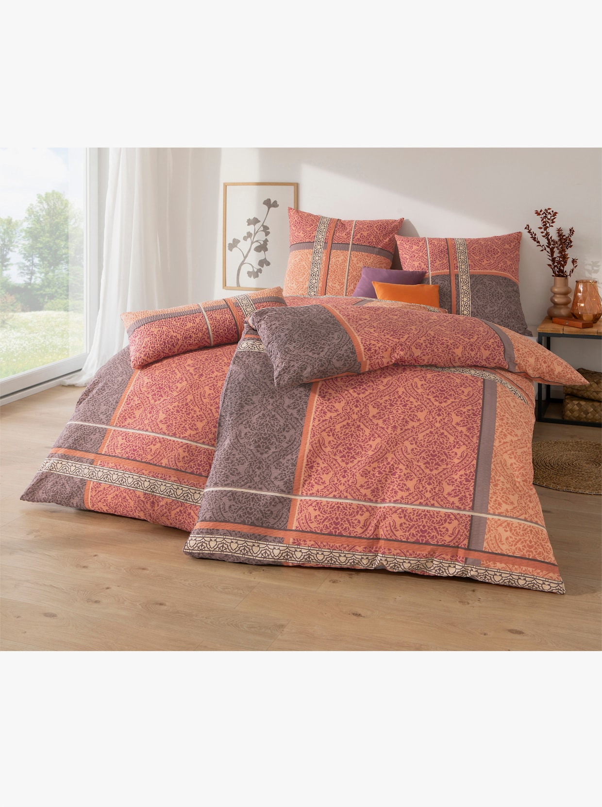 Biberna Linge de lit - terre cuite à motifs