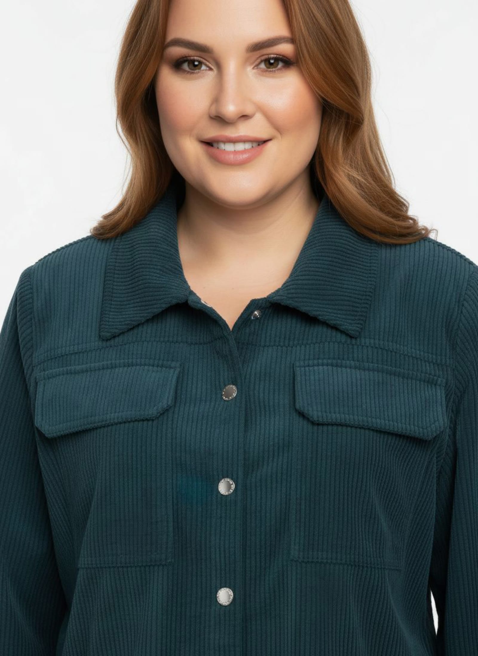 Cordjacke mit Hemdkragen - petrol