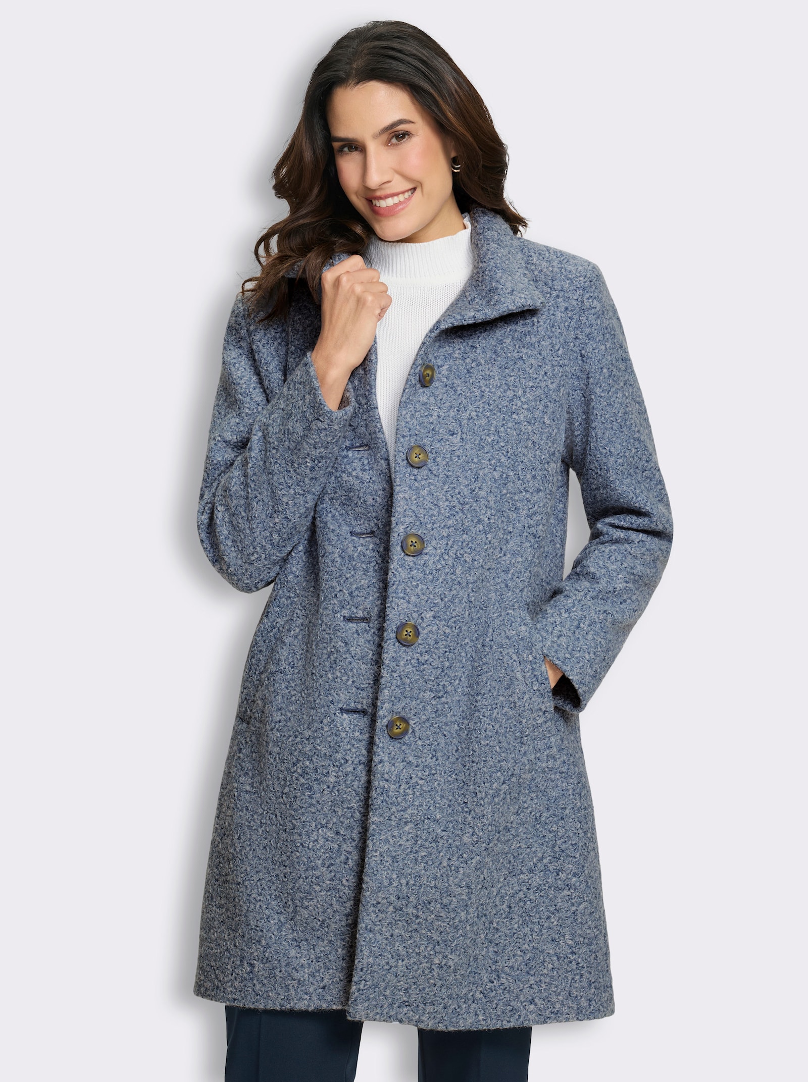 Kurzmantel aus flauschigem Bouclé - rauchblau-meliert
