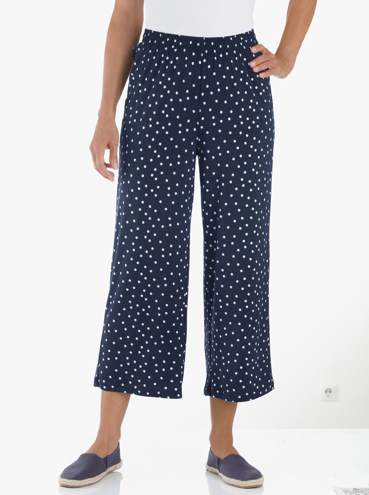 Kalhoty culotte - noční modrá-puntík