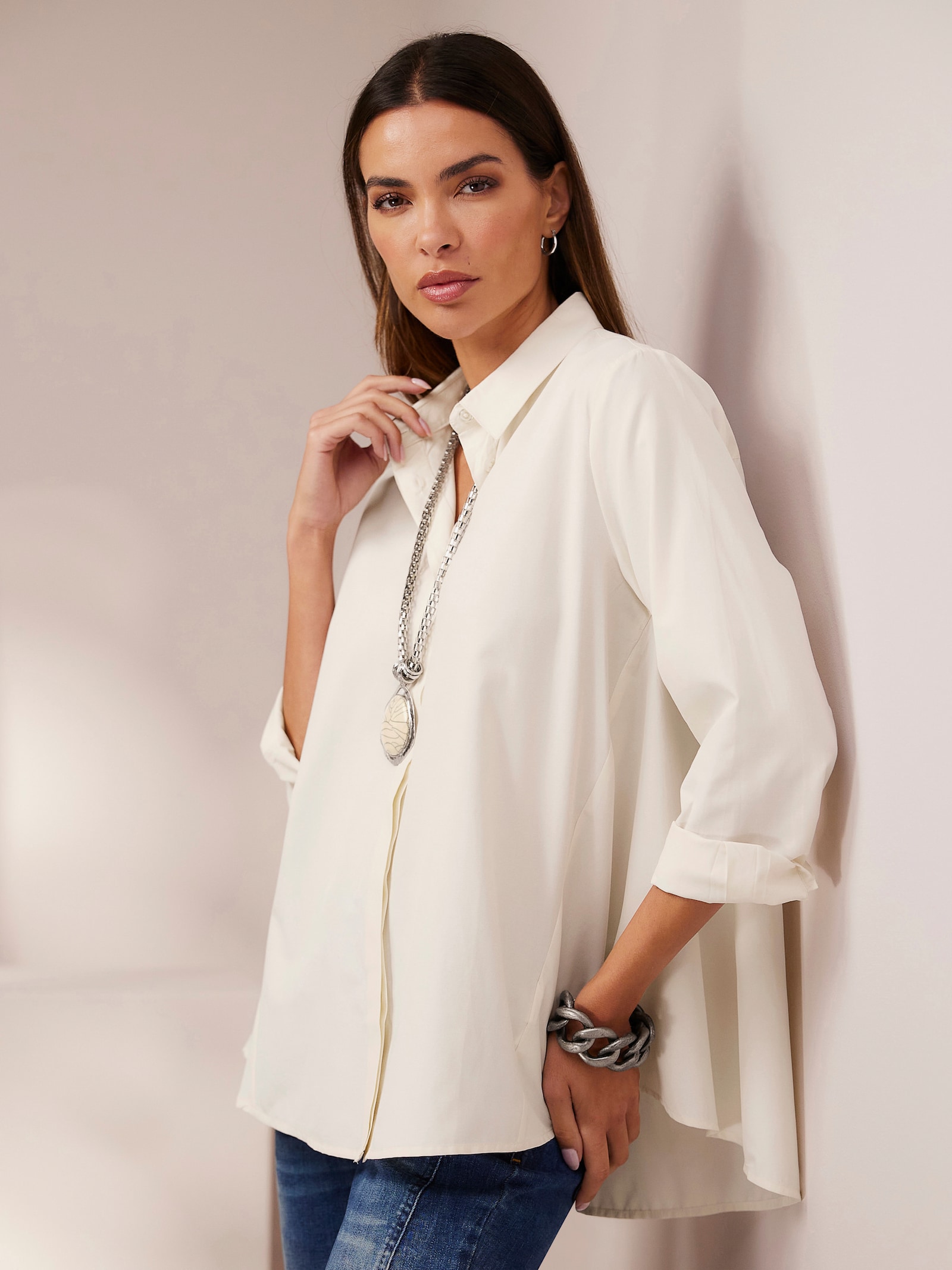 heine Longbluse in weiter A-Linie - champagner