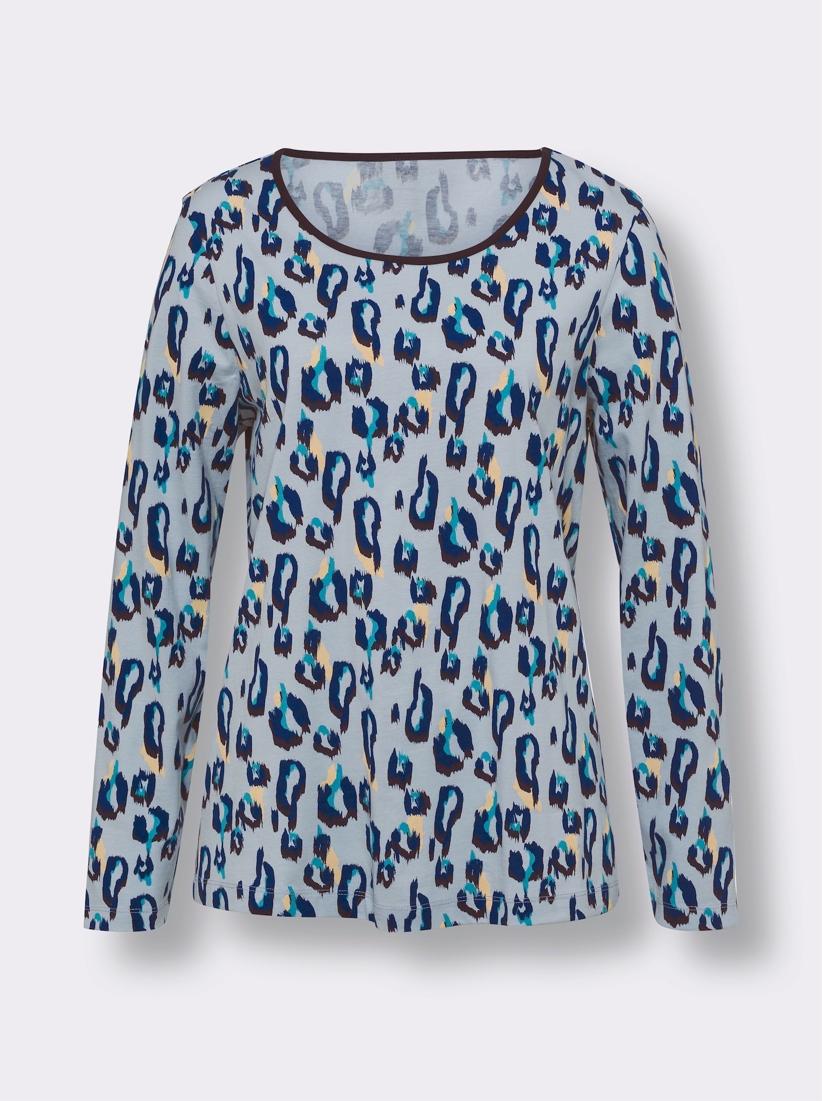 Shirt met lange mouwen in luipaardlook - lichtblauw geprint