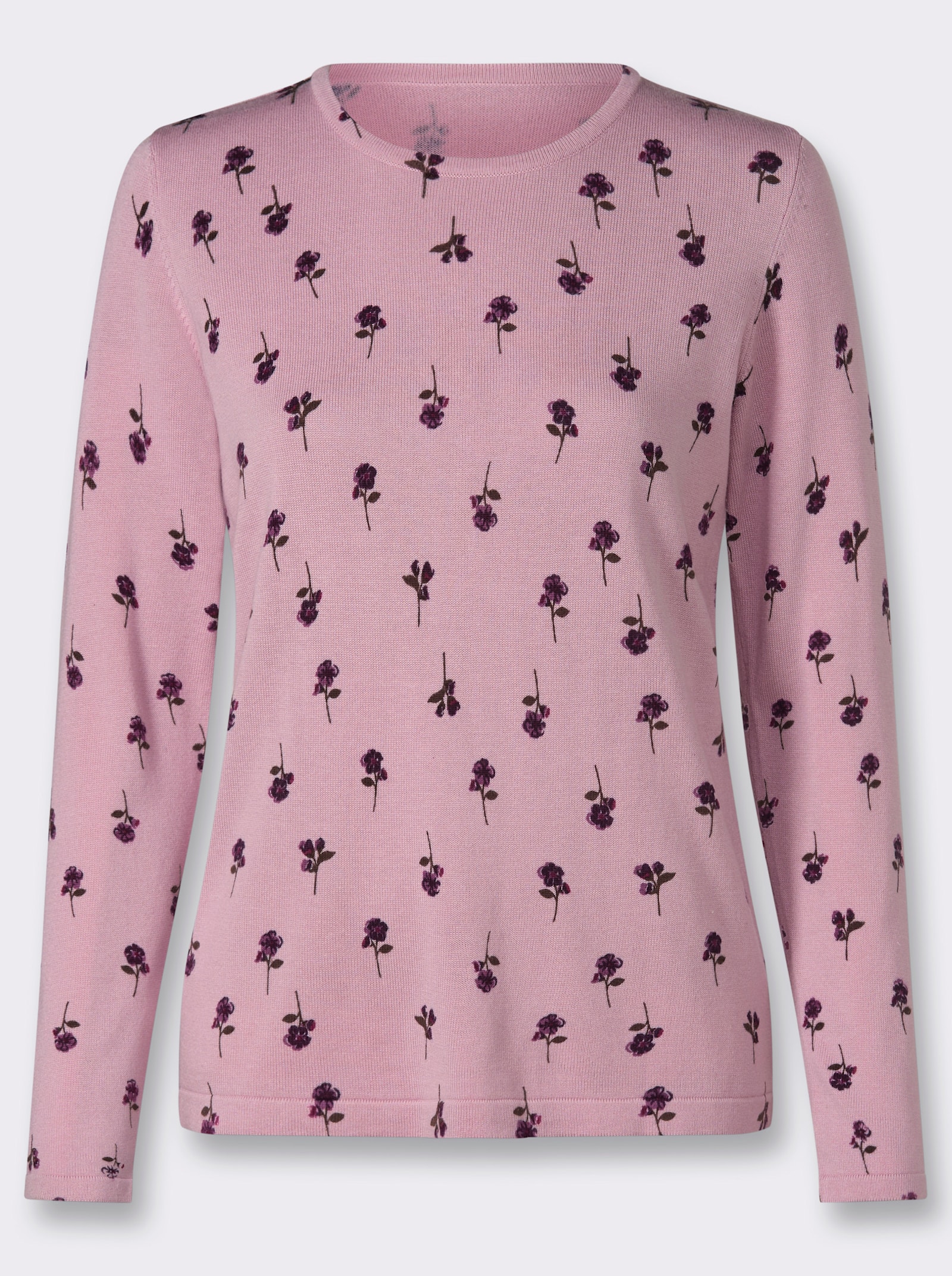 Feinstrickpullover mit Blumen-Dessin - rosé-bedruckt