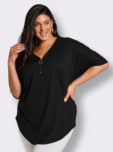 Sommerkleid mit Reißverschluss, bedruckt - schwarz