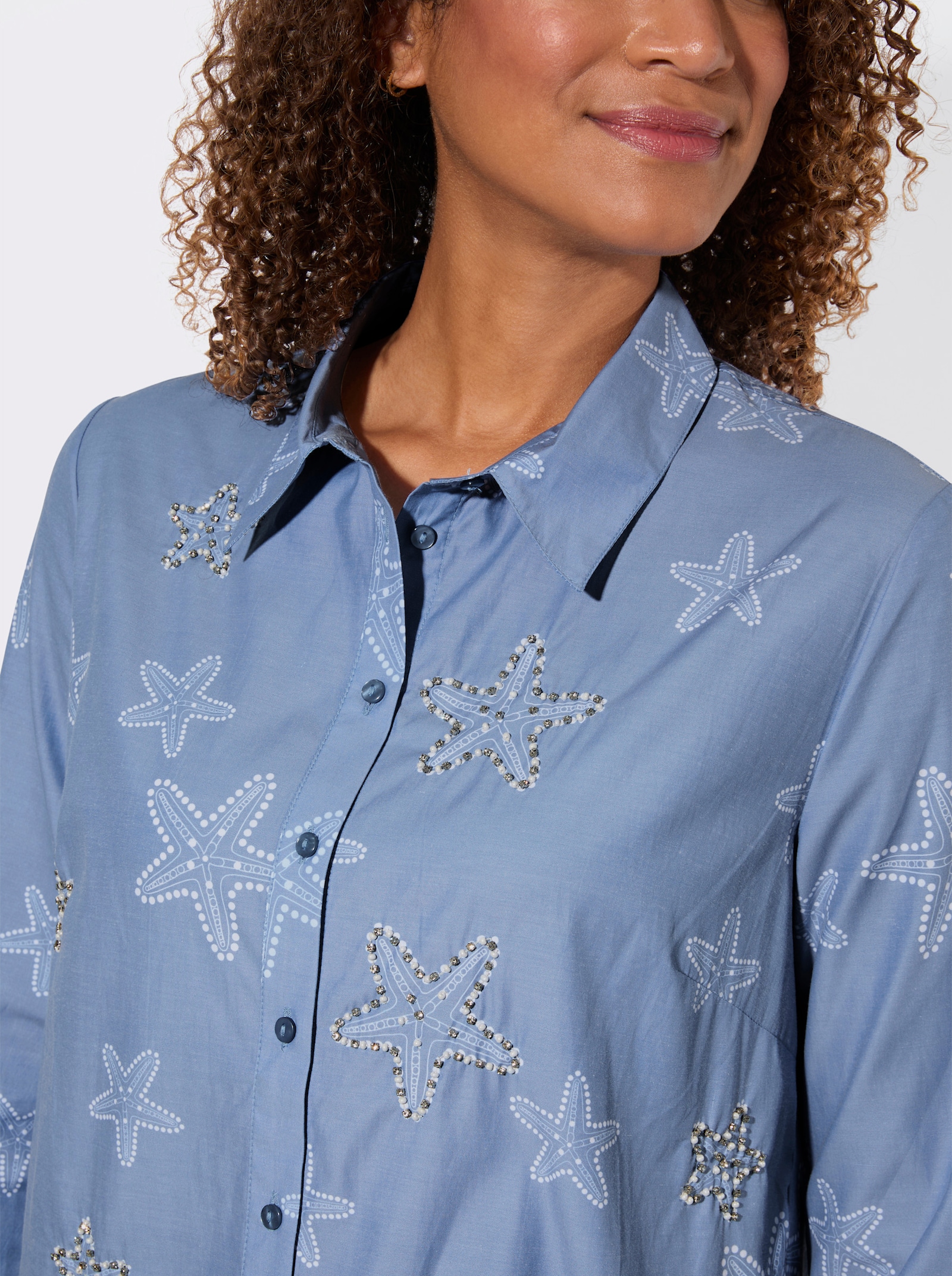 Longbluse mit Zierperlen - bleu