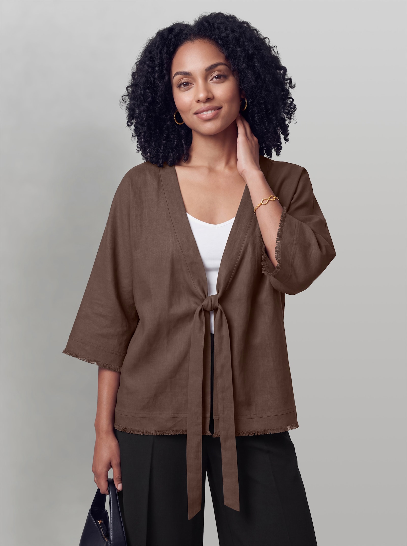 heine Blusenjacke mit Fransenborte - schoko