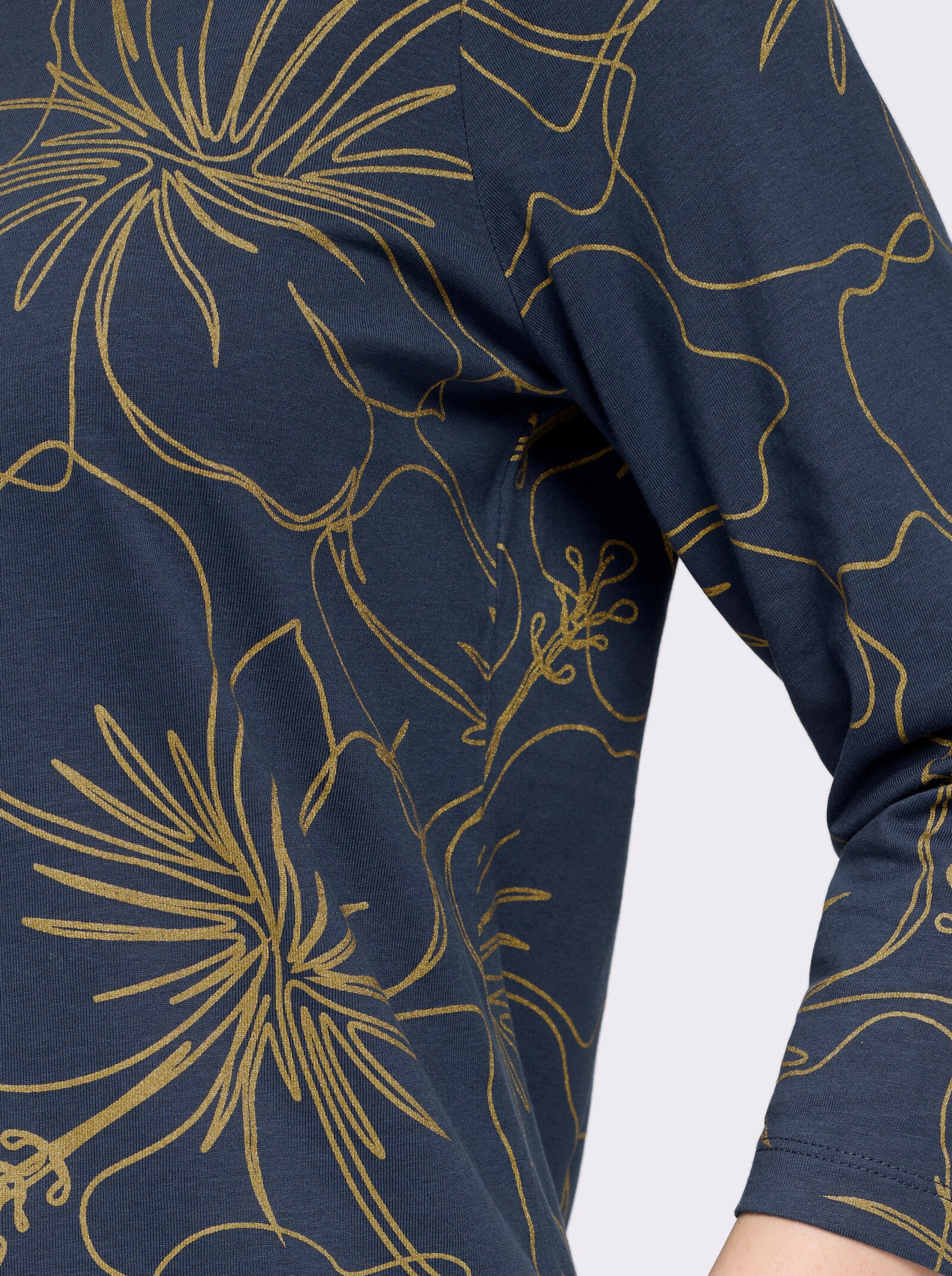 3/4-Arm-Shirt mit goldfarbenem Blütendruck - dunkelblau-goldfarben-bedruckt