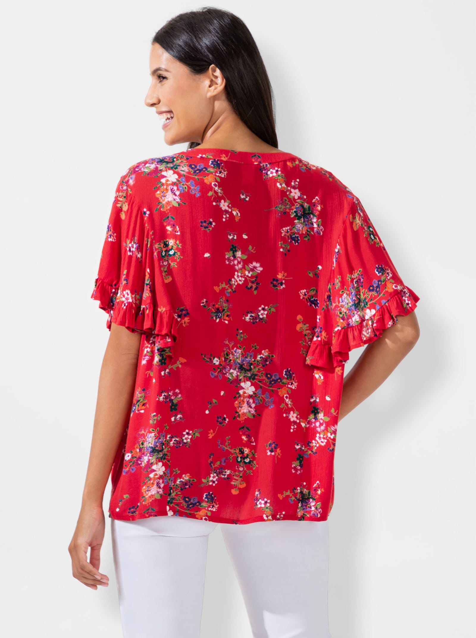 Blouse met print van viscose, gebloemd - aardbei gedessineerd