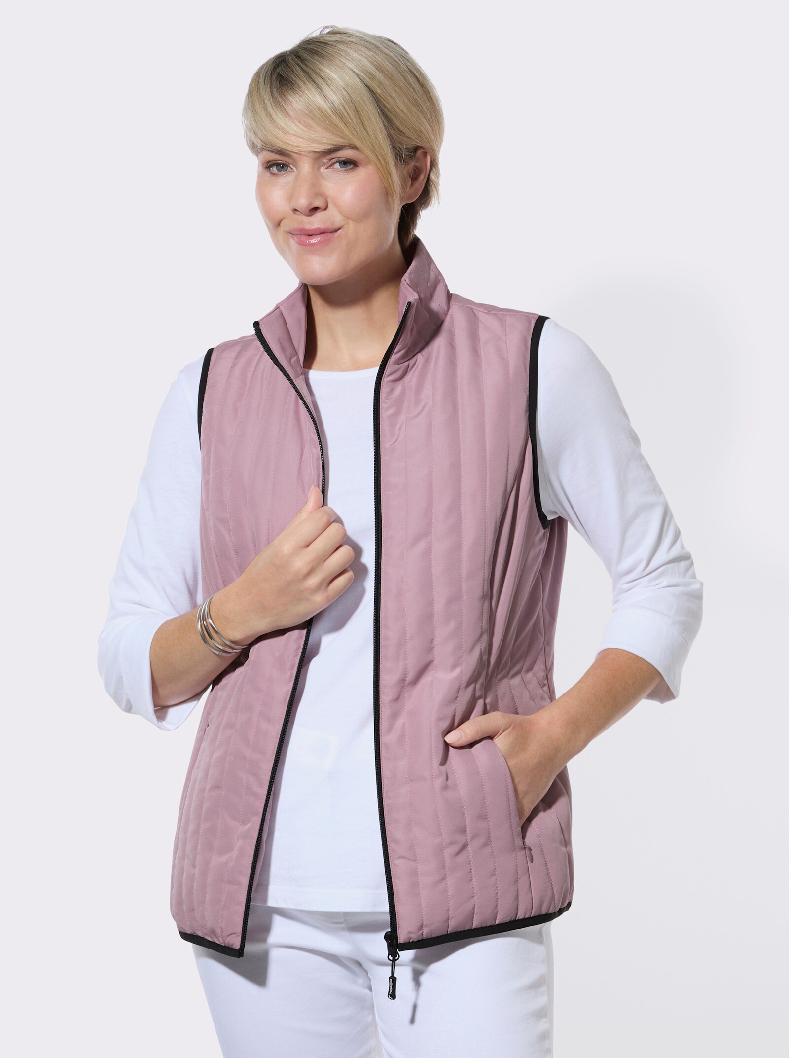 Steppweste mit Kontrastpaspelierung - mauve
