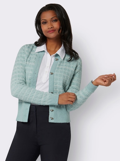 Jacquardstrickjacke mit Glitzer-Akzenten - kalkmint-ecru-gemustert