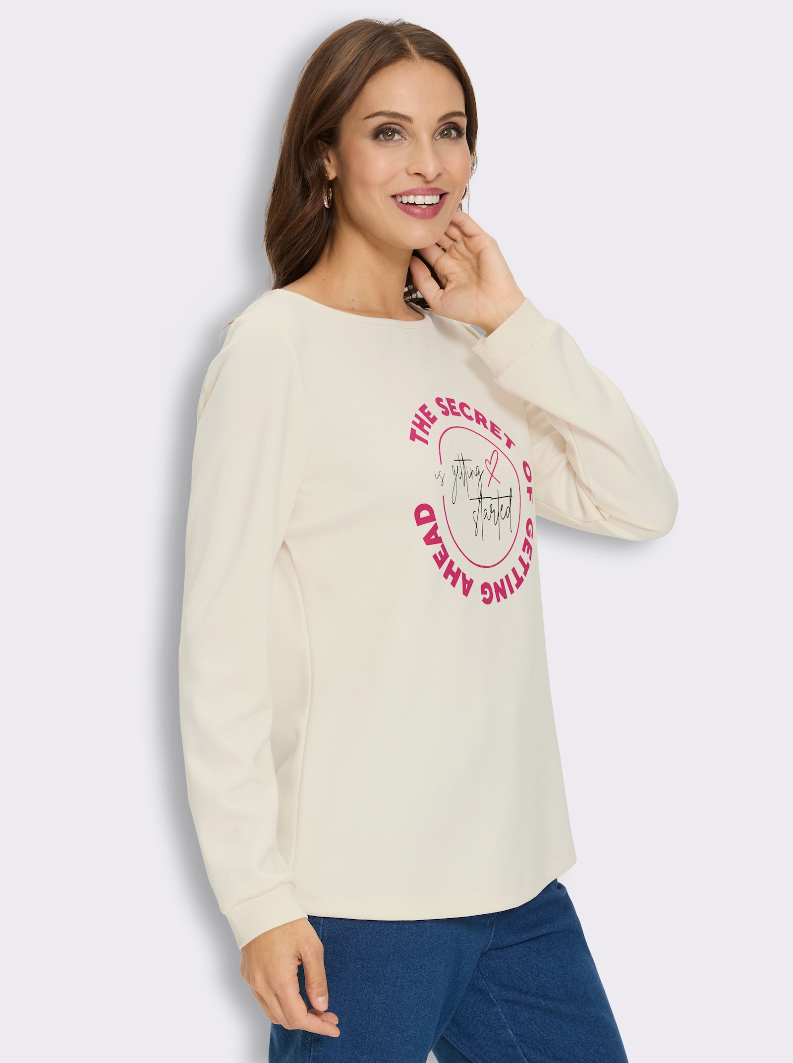 Sweatshirt mit Lettering-Motiv - champagner-schwarz-bedruckt
