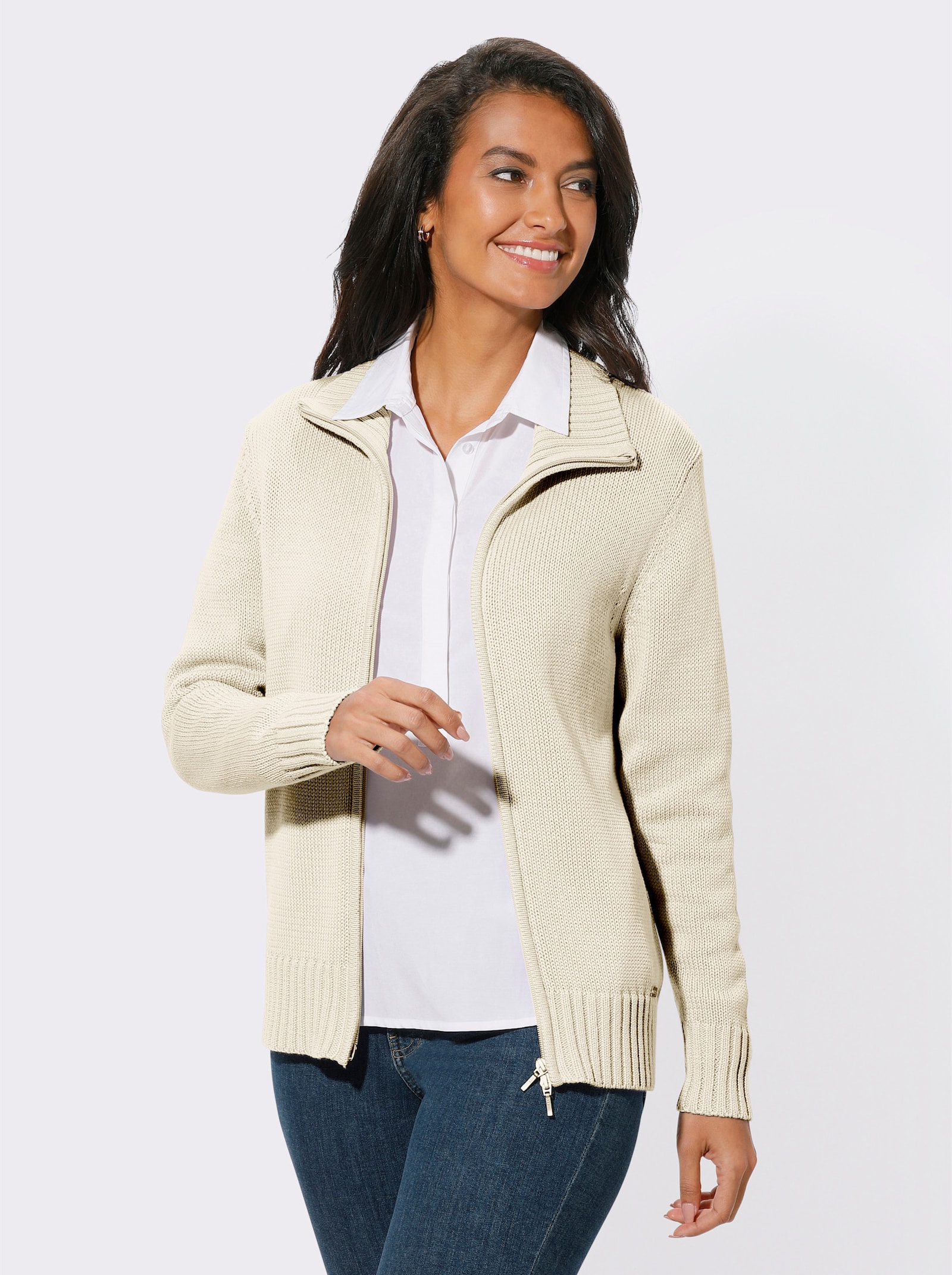 Strickjacke mit 2-Wege-Reißverschluss - wollweiß