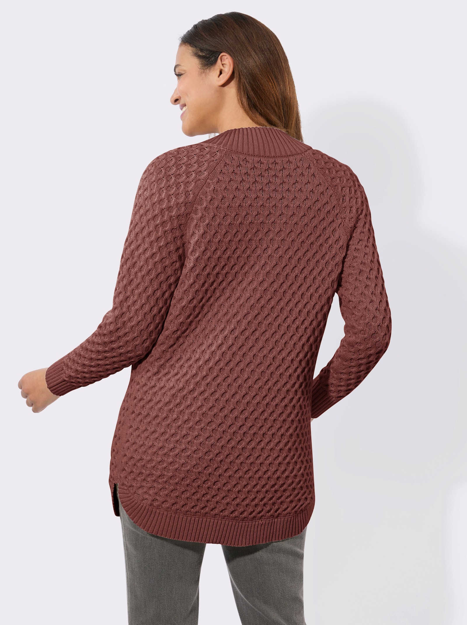 Longstrickjacke mit Taschen - rotbraun