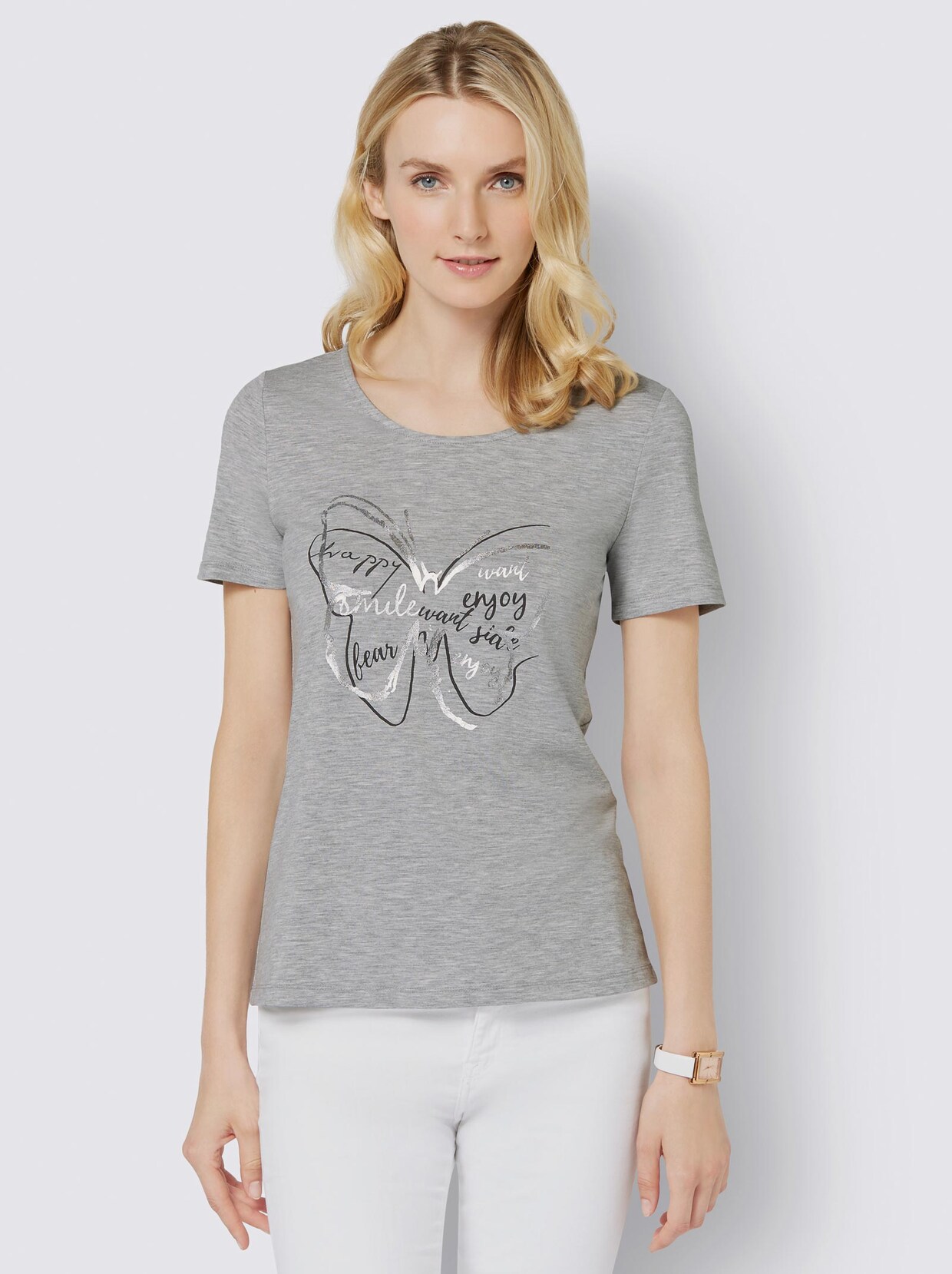 Rundhalsshirt - hellgrau-meliert