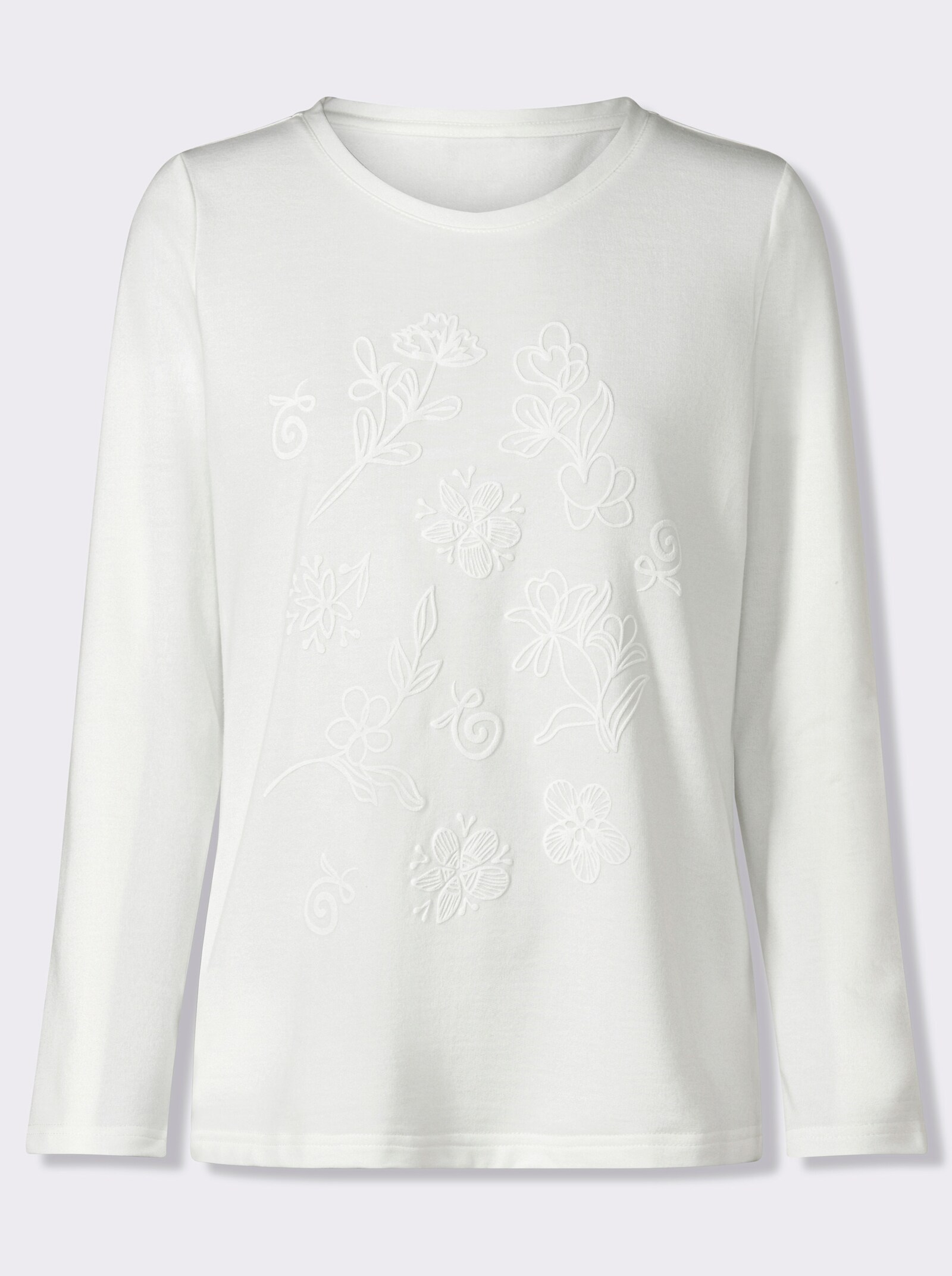Sweatshirt mit gummiertem Blüten-Druck - ecru