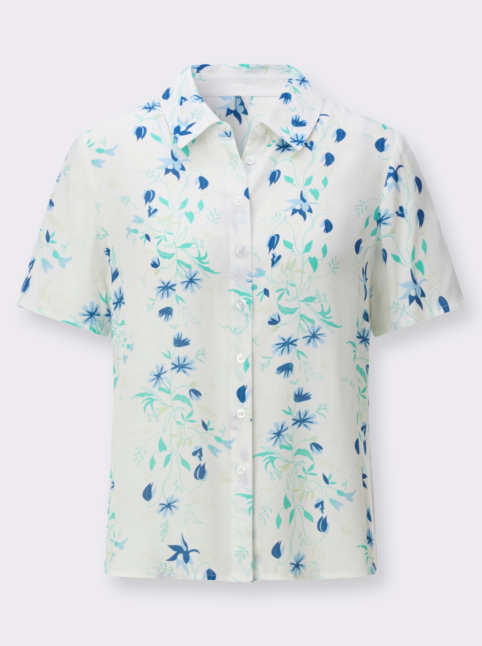 Hemdbluse aus reiner Viskose - ecru-blaugrün-bedruckt