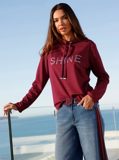 heine Sweatshirt mit Nieten-Schriftzug - dunkelrot