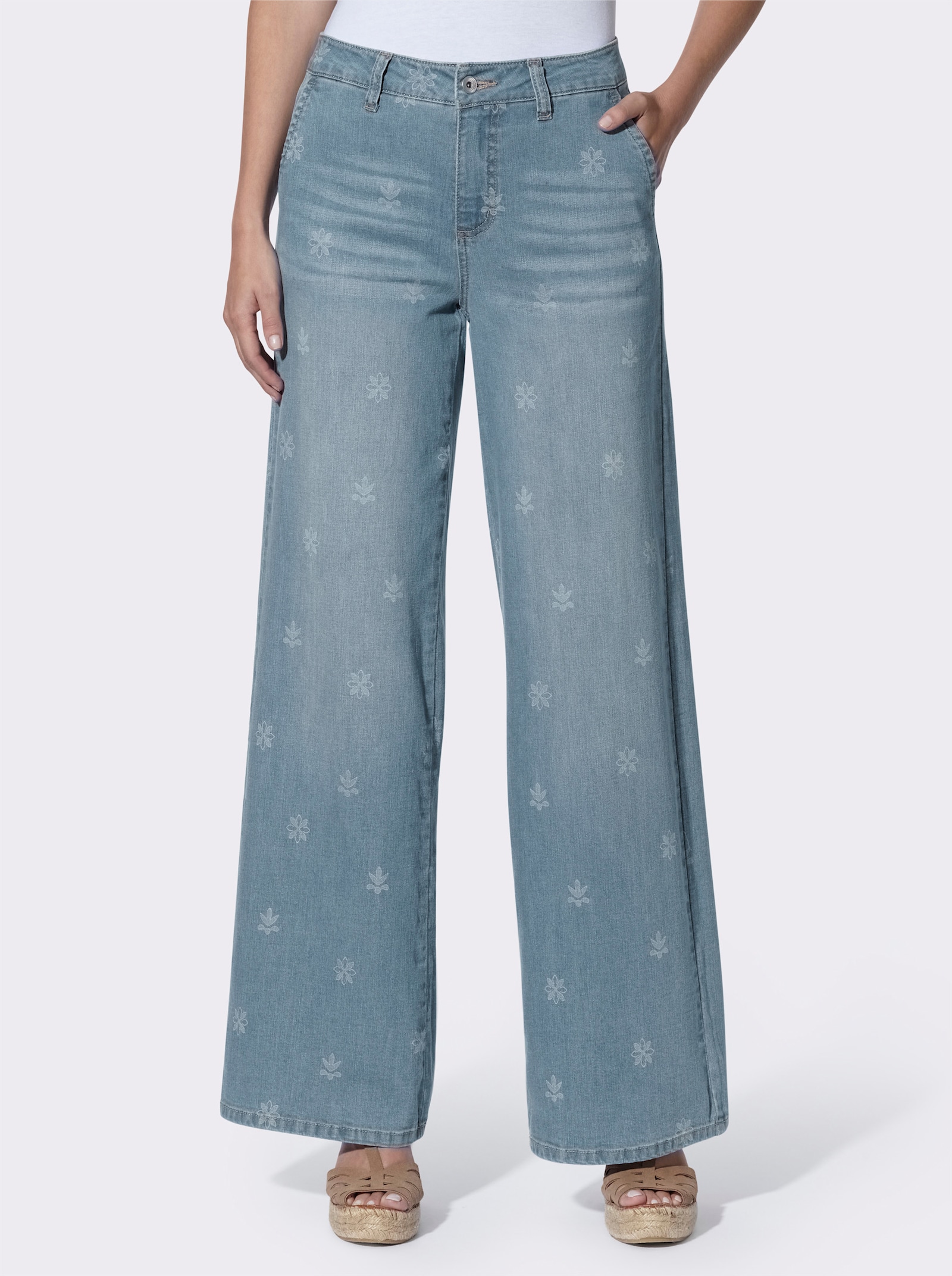 heine Jeans mit Laser-Blumendruck - blue-bleached-gemustert