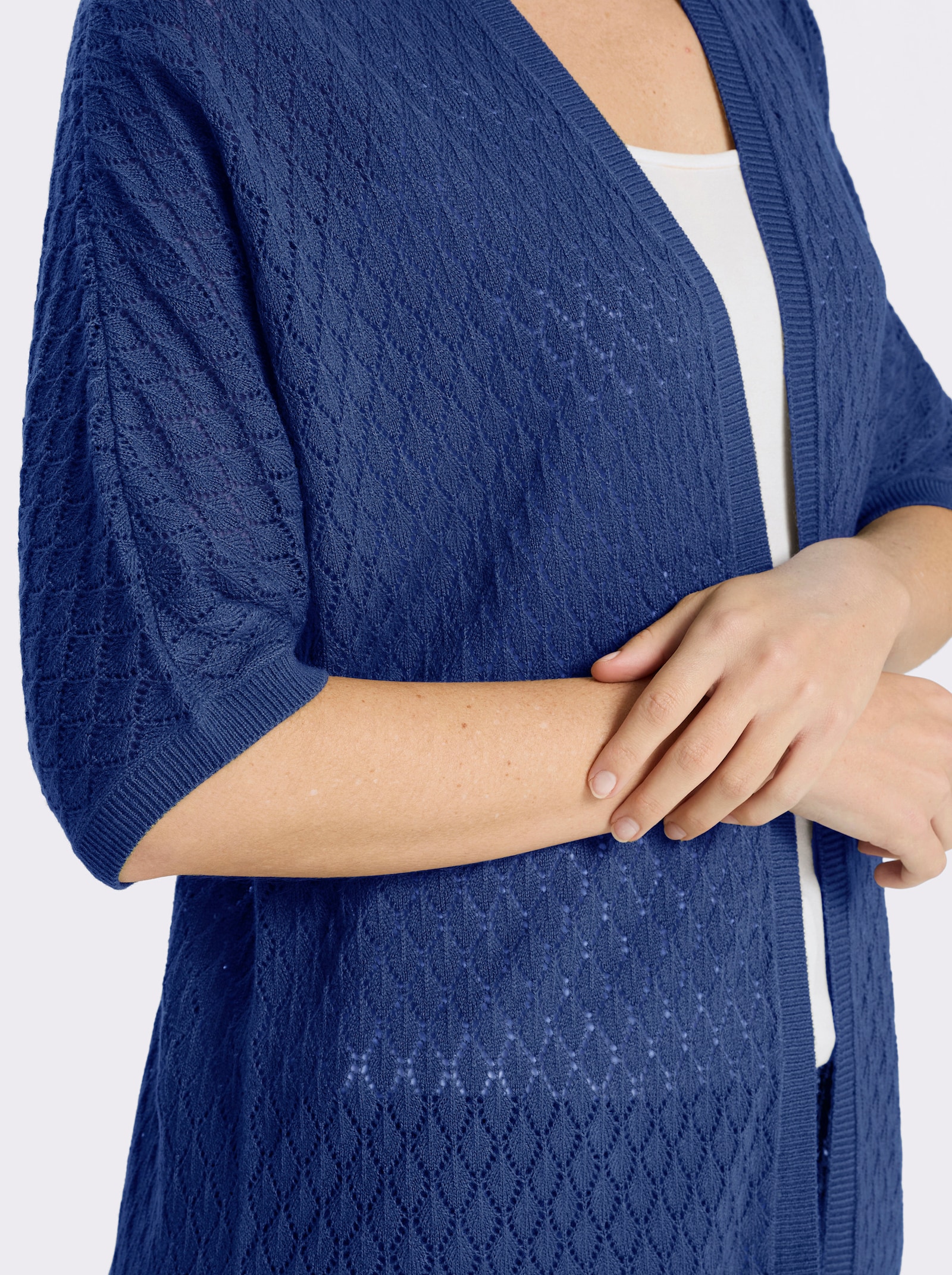 Longstrickjacke mit Ajour-Muster - royalblau