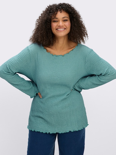 sheego Langarmshirt aus stretchiger Smok-Qualität - salbei
